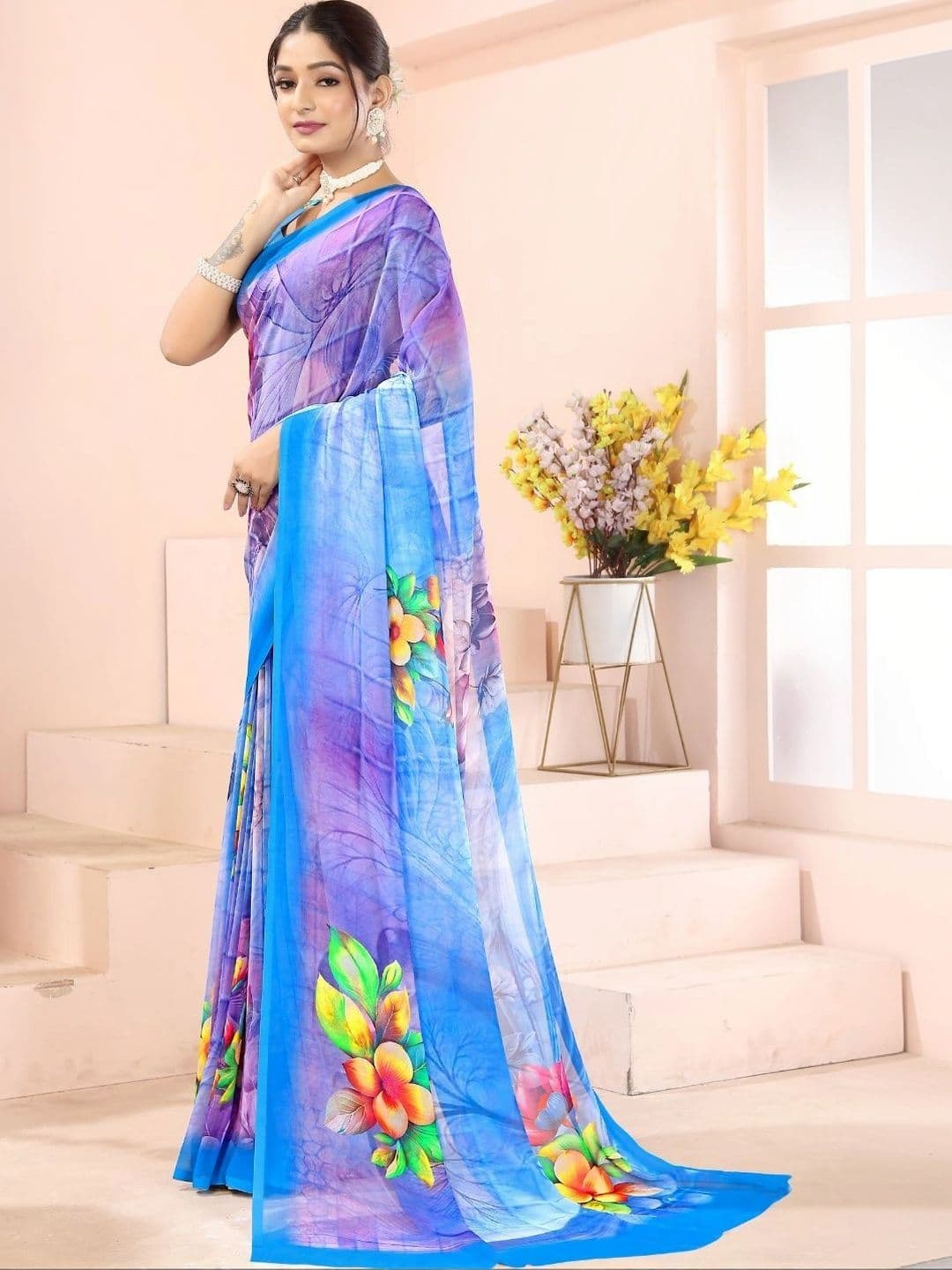 Mitera Floral Pure Georgette Designer Saree thumbnail 4