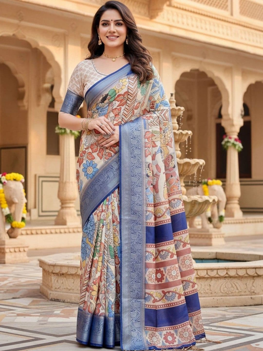 Mitera Kalamkari Silk Blend Designer Saree - view 1