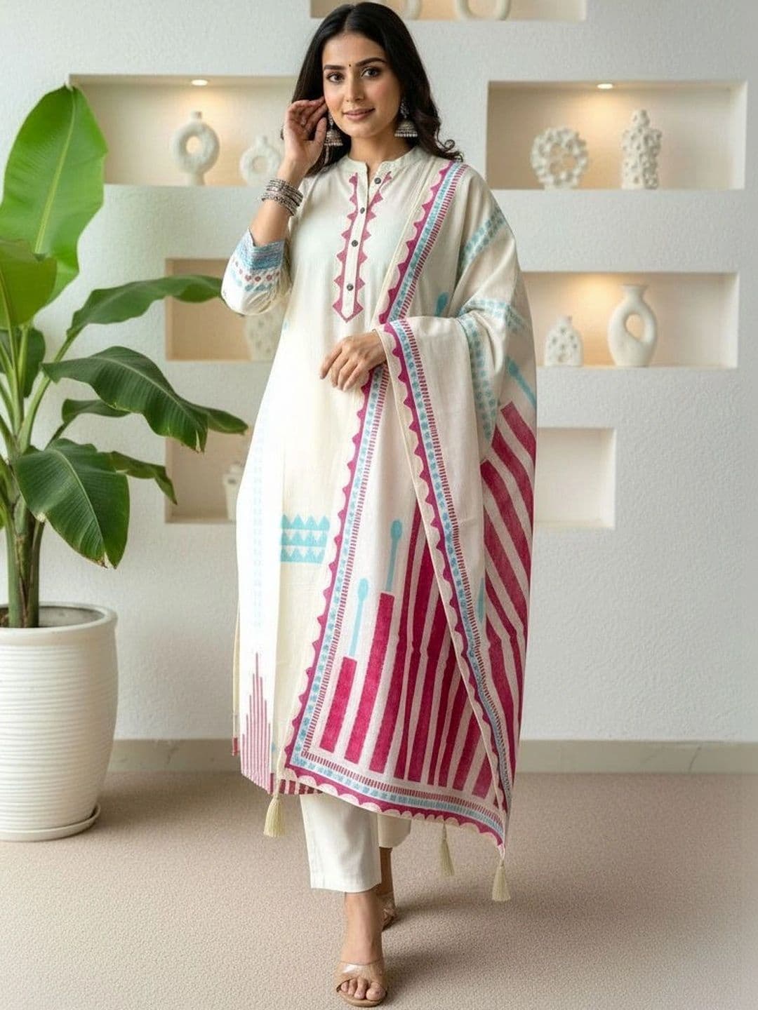 Anouk Women Printed Regular Pure Cotton Kurta with Trousers & With Dupatta thumbnail 7