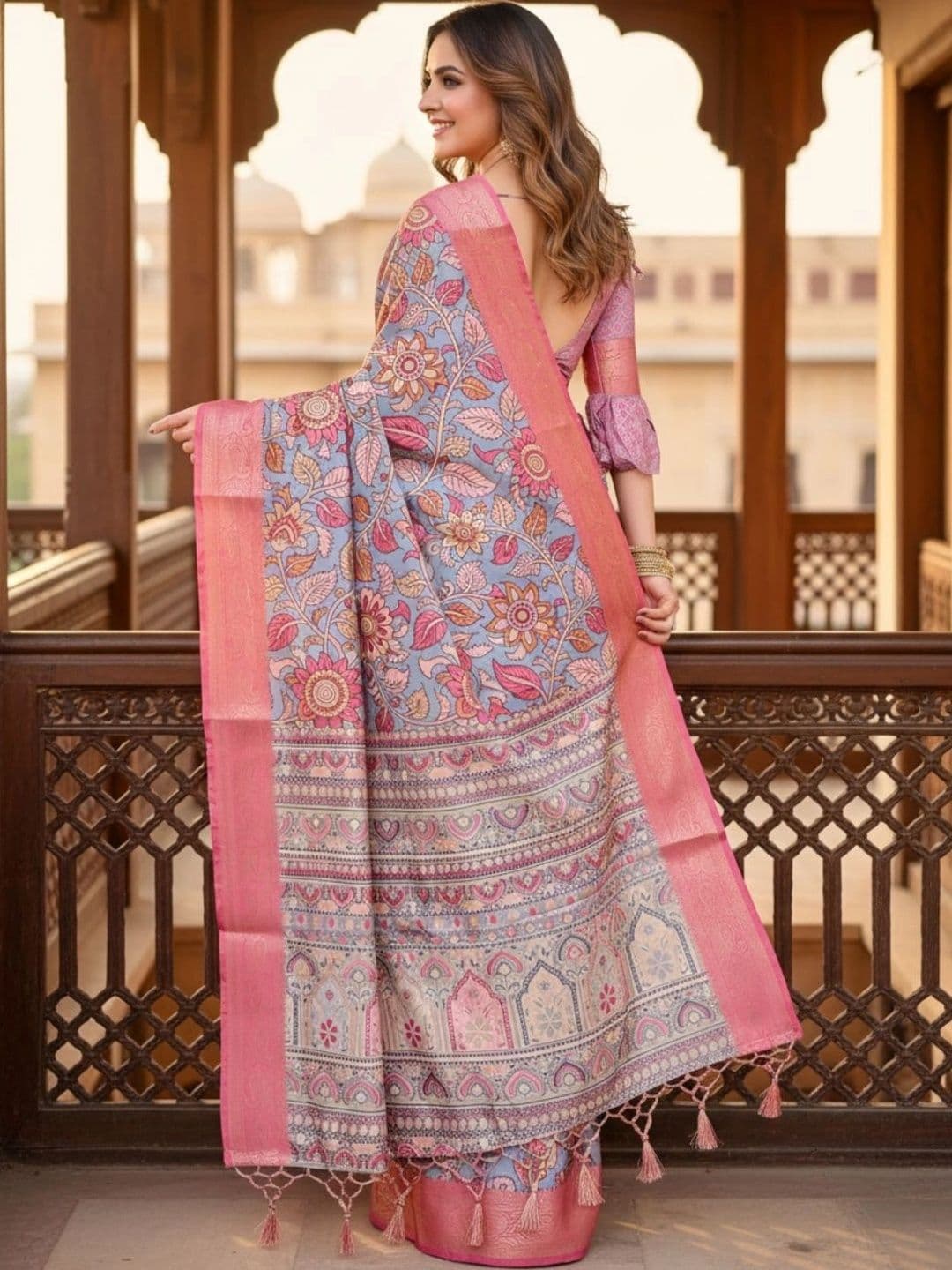 Mitera Kalamkari Zari Silk Blend Designer Saree thumbnail 2
