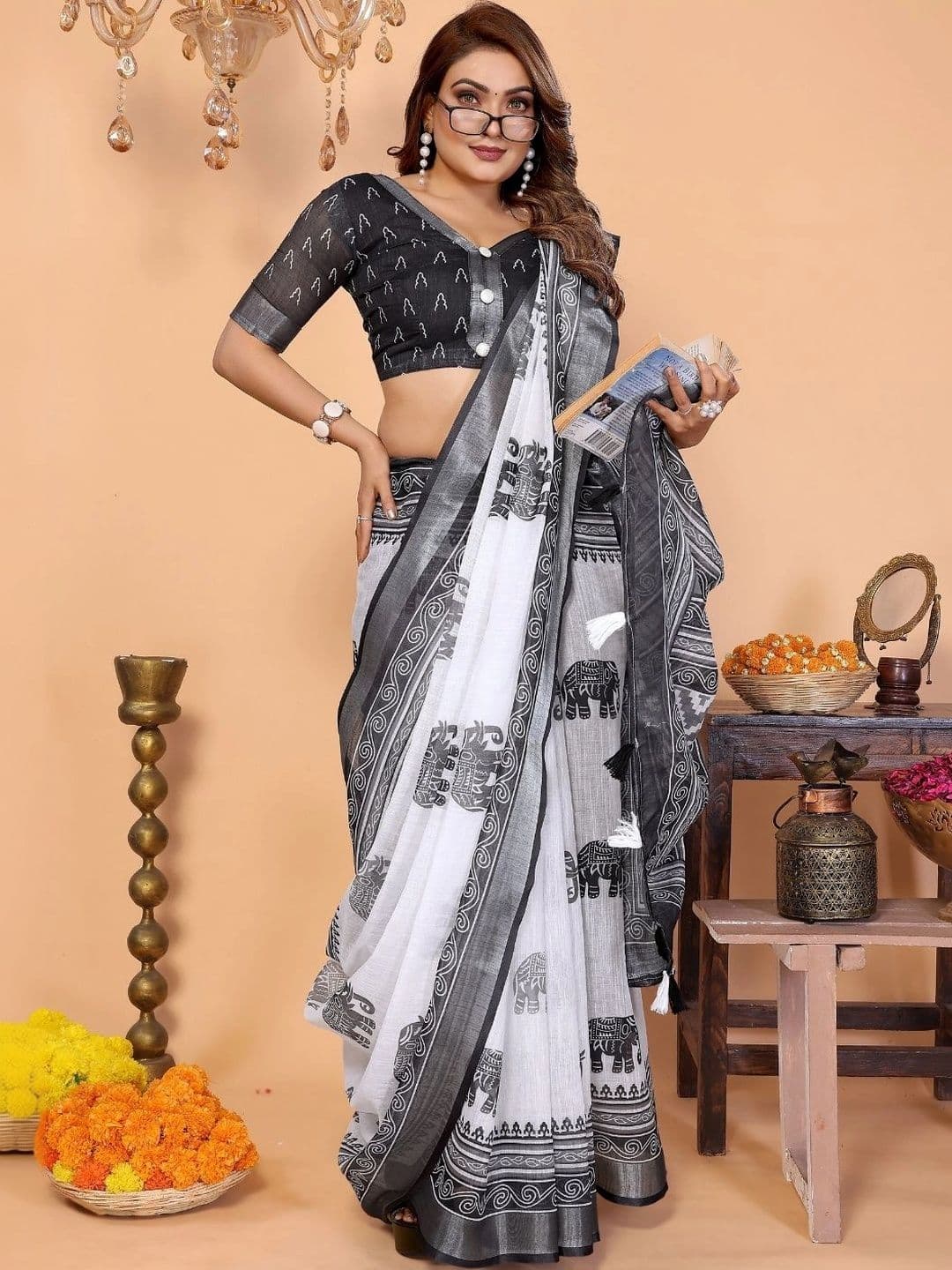 Mitera Warli Linen Blend Designer Saree - view 1