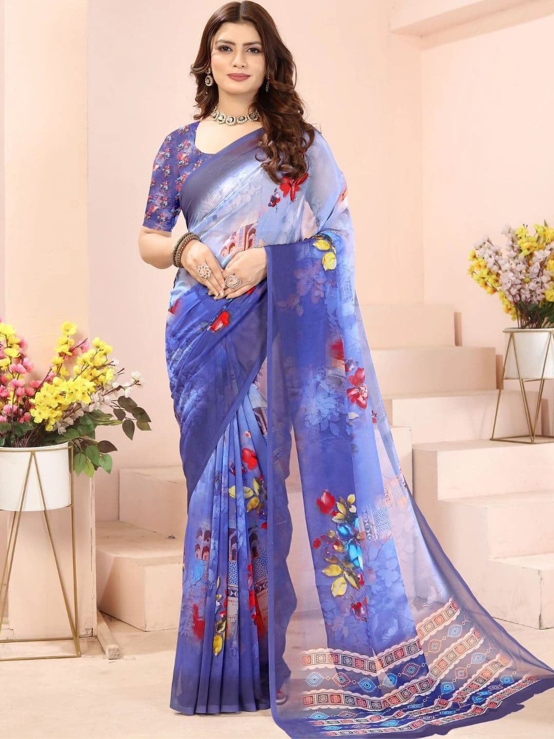 Mitera Floral Pure Georgette Designer Saree - view 1