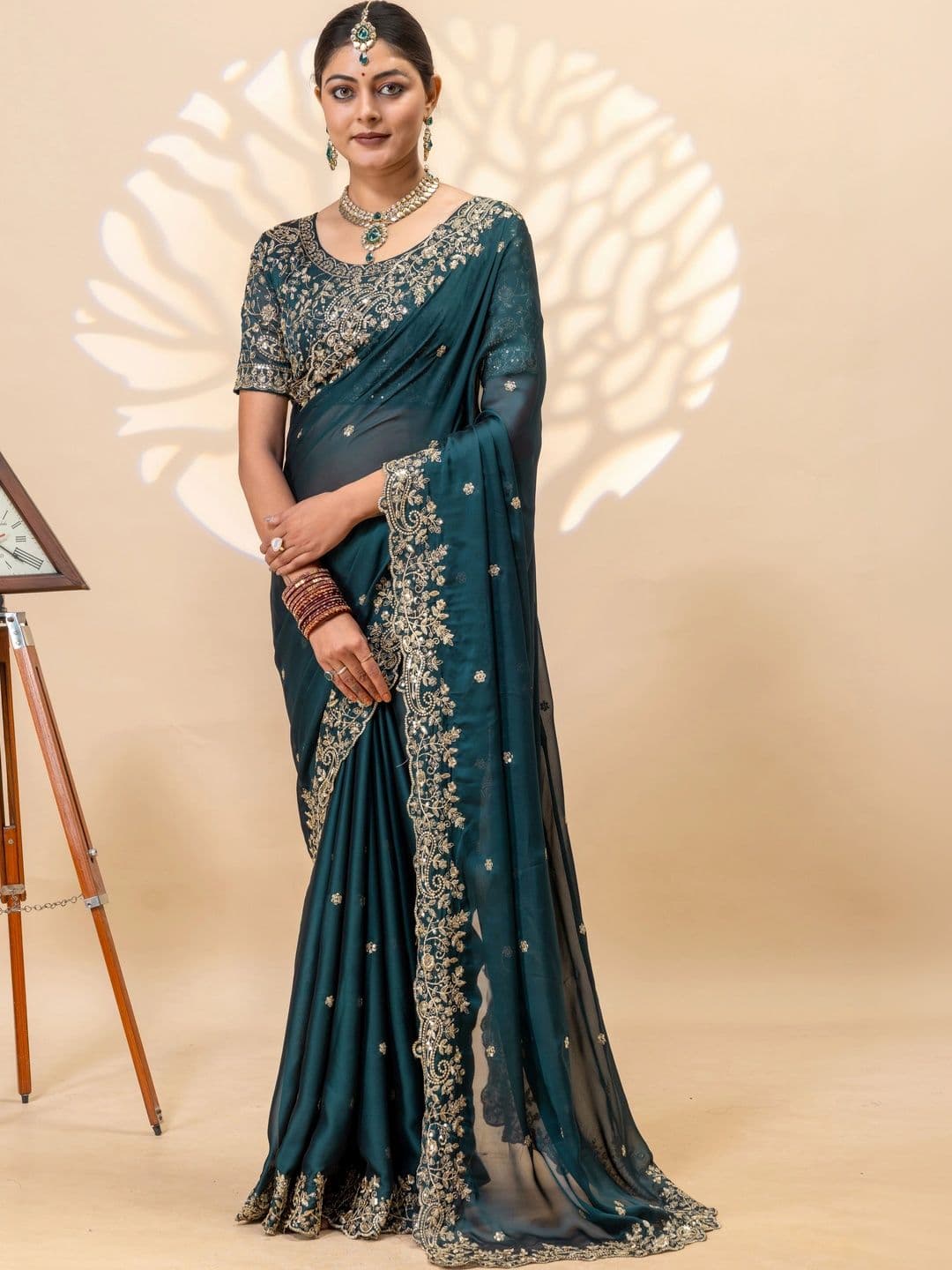 Vastra Drape Embellished Embroidered Silk Blend Saree - view 1