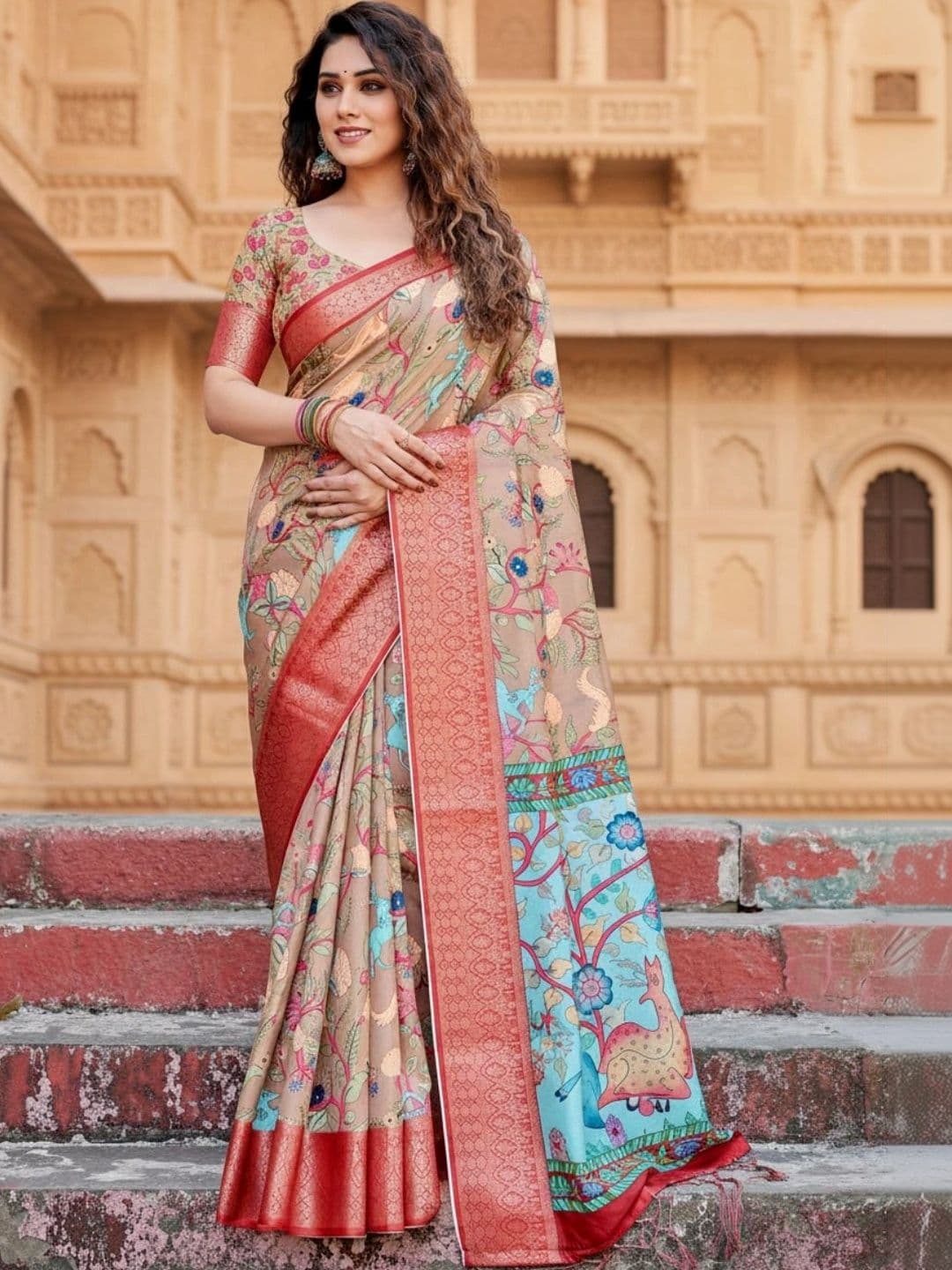 Mitera Kalamkari Silk Blend Designer Saree - view 1