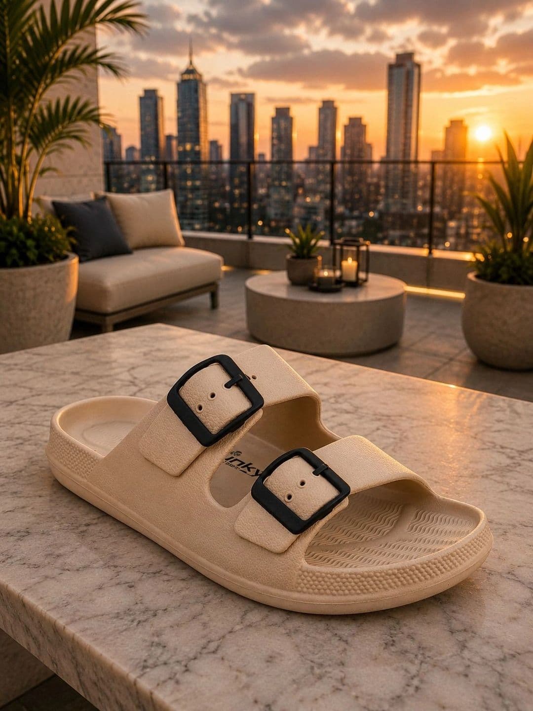 TRV Men Buckle Detailed Slip On Flip Flops thumbnail 2