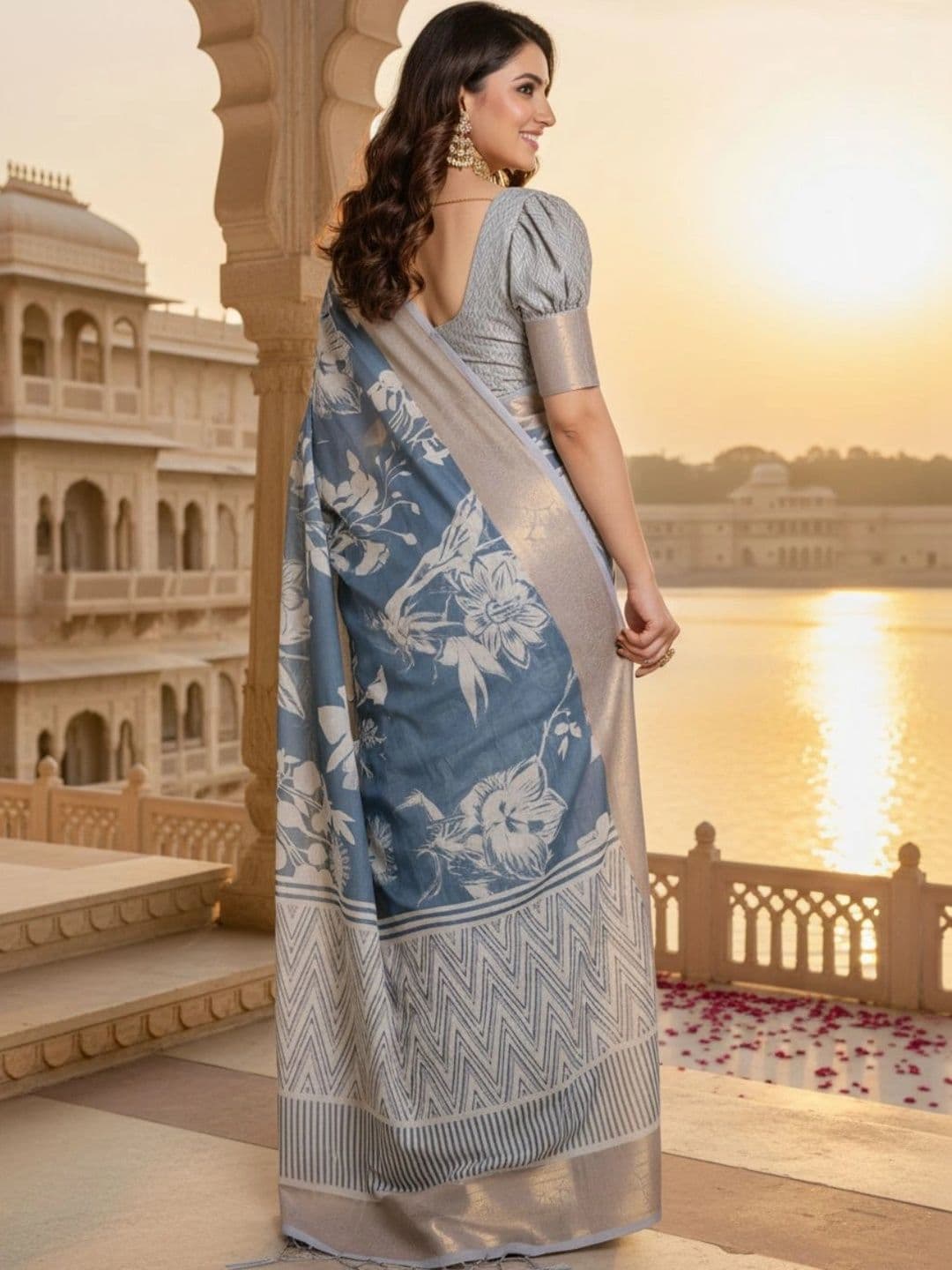 Mitera Floral Silk Blend Designer Saree thumbnail 3