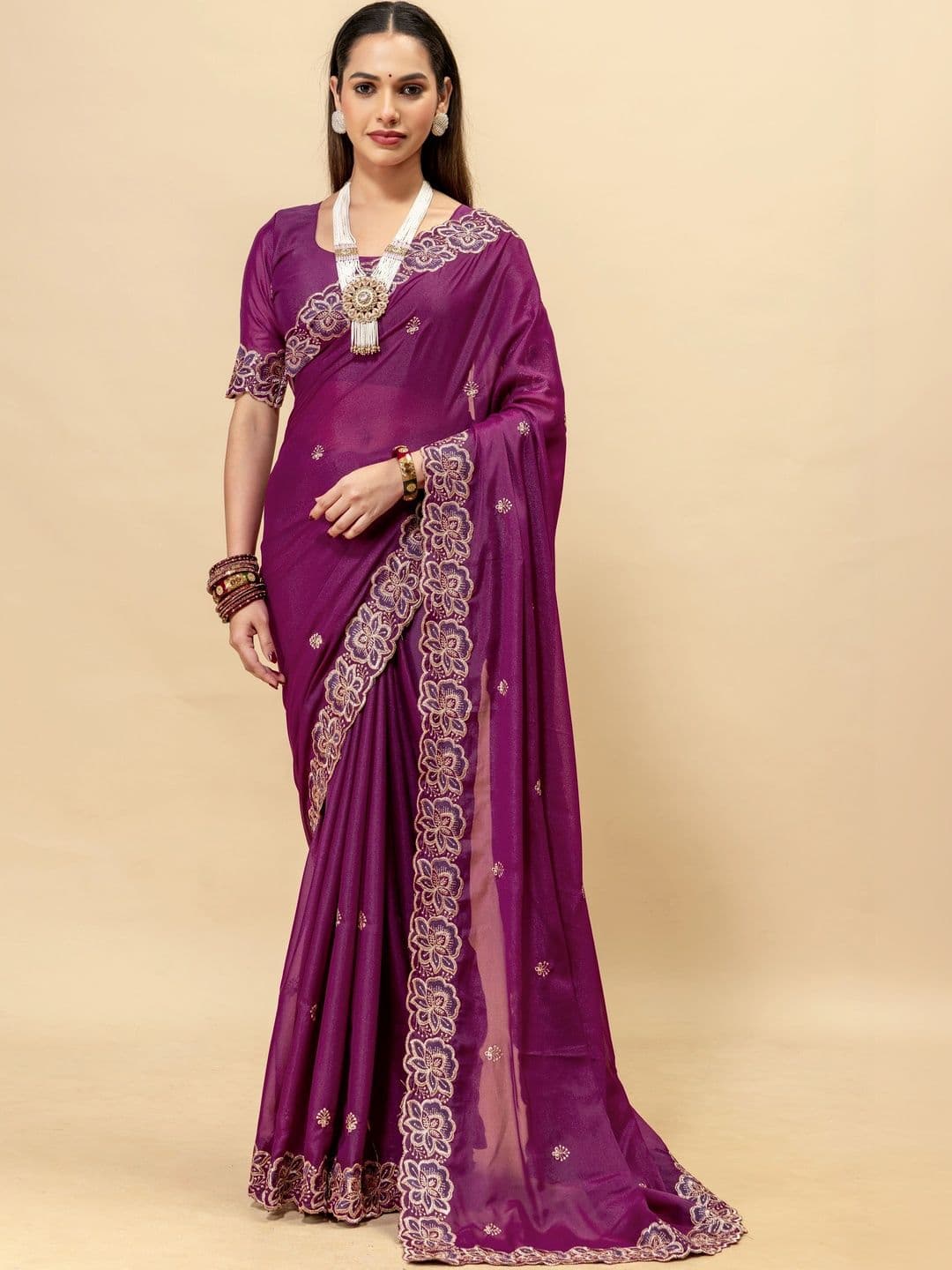 LabelVASTRA Floral Embroidered Poly Georgette Saree - view 1