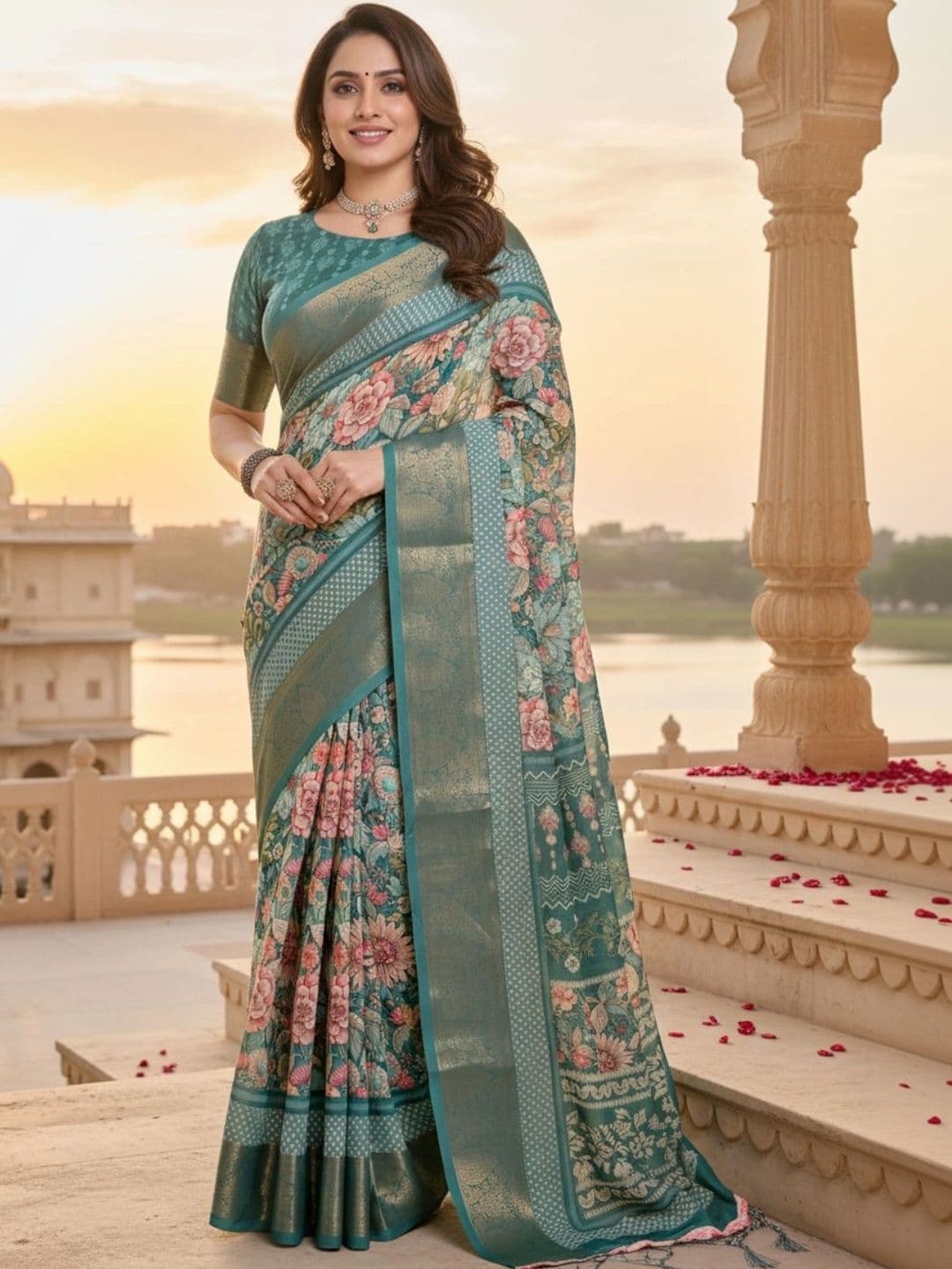 Mitera Floral Silk Blend Designer Saree - view 1