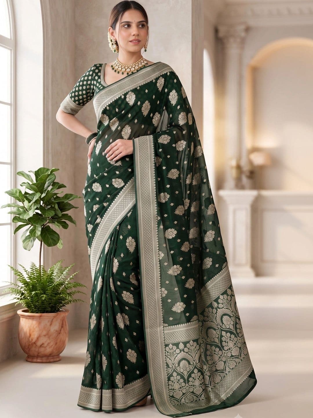 VastraVestit women Woven Design Zari Art Silk Kanjeevaram Saree thumbnail 2