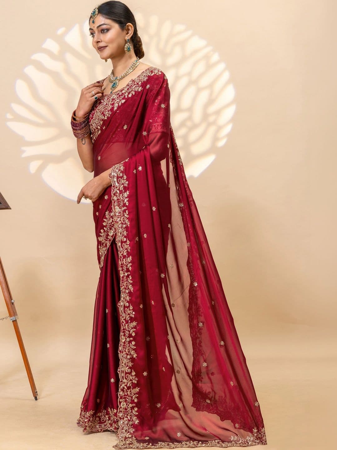 Vastra Drape Embellished Embroidered Silk Blend Saree thumbnail 6