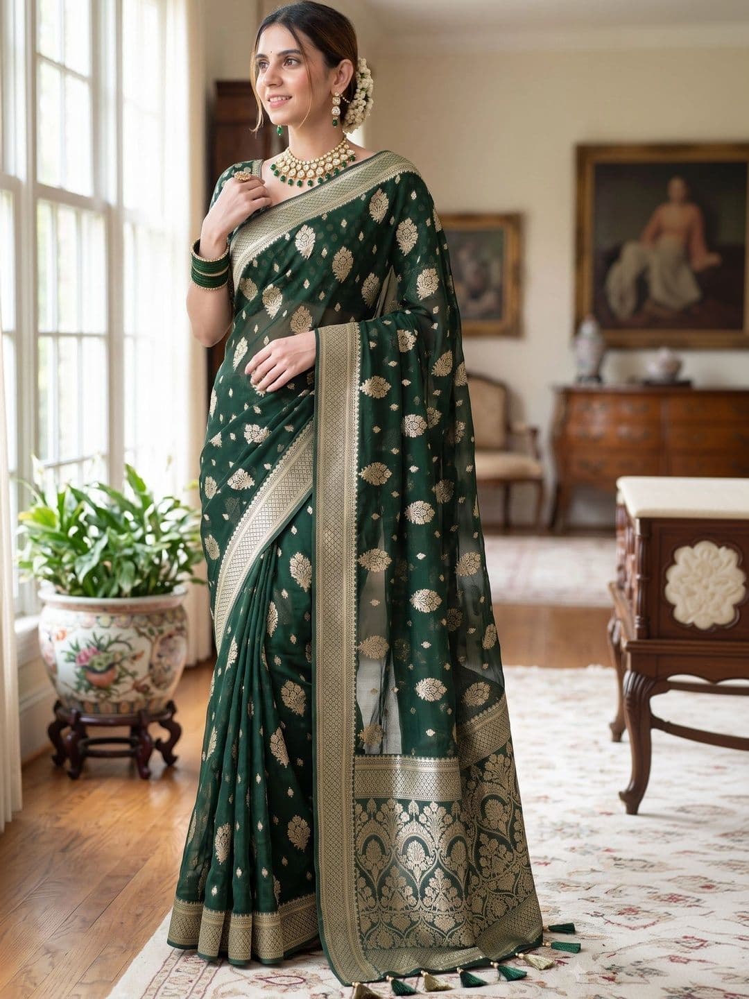 VastraVestit women Woven Design Zari Art Silk Kanjeevaram Saree thumbnail 6