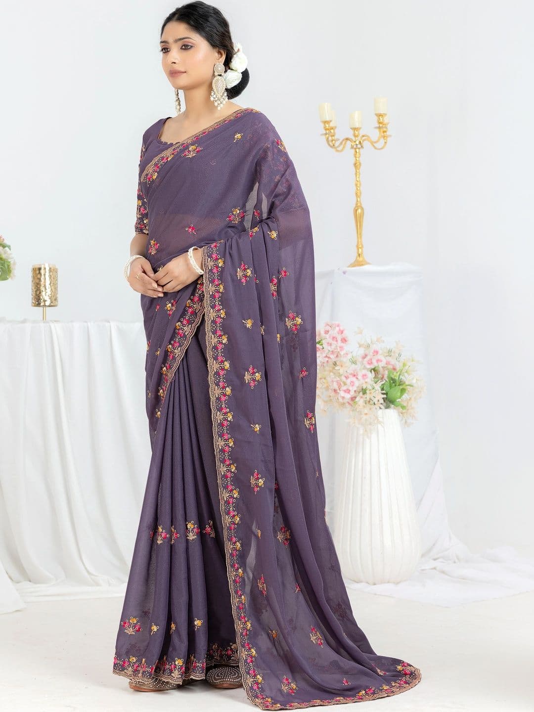 LabelVASTRA Embellished Embroidered Poly Georgette Saree thumbnail 5