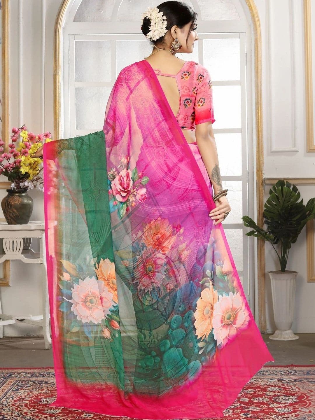 Mitera Floral Pure Georgette Designer Saree thumbnail 4