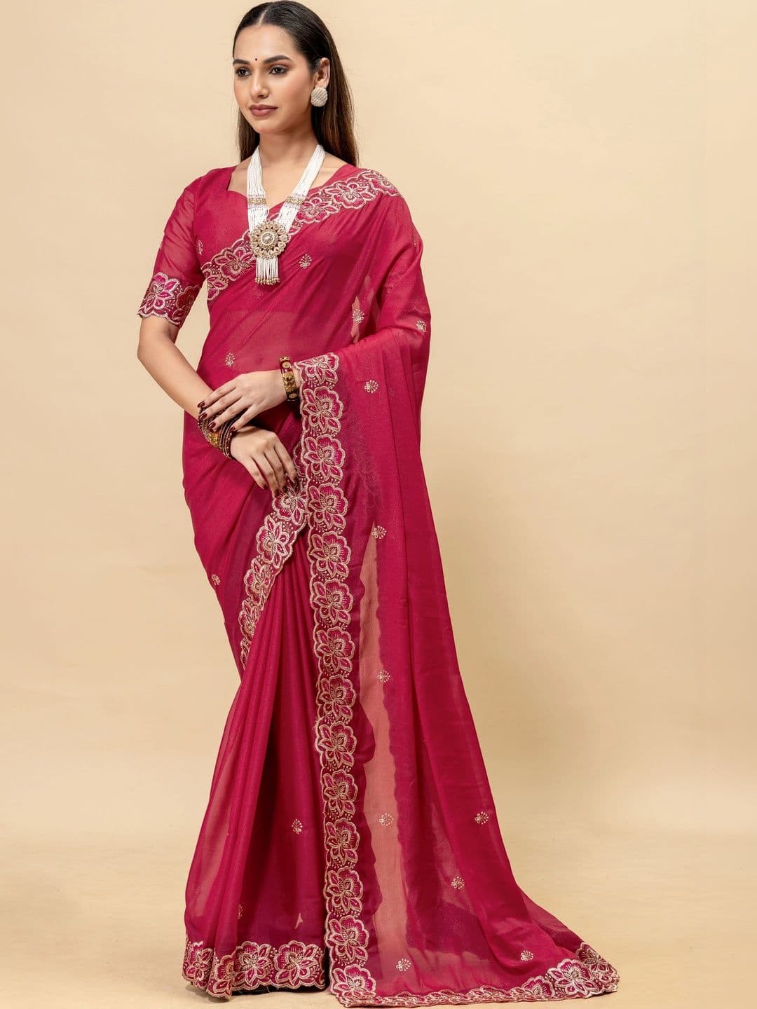 Saanvi Embellished Embroidered Poly Georgette Saree - view 1