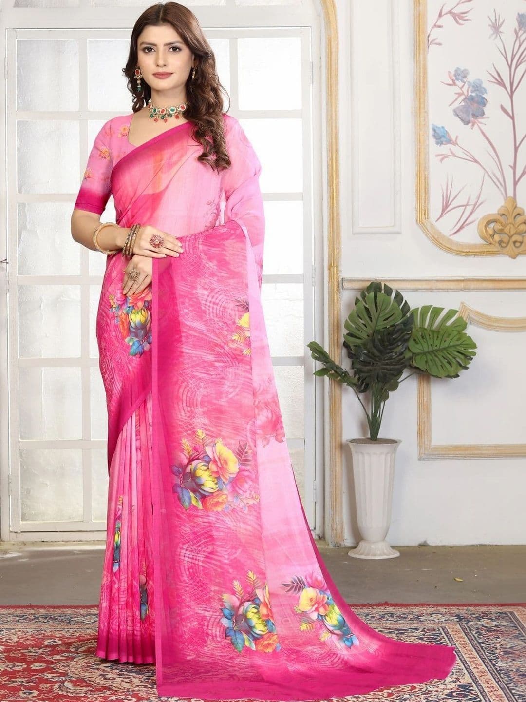 Mitera Floral Pure Georgette Designer Saree - view 1