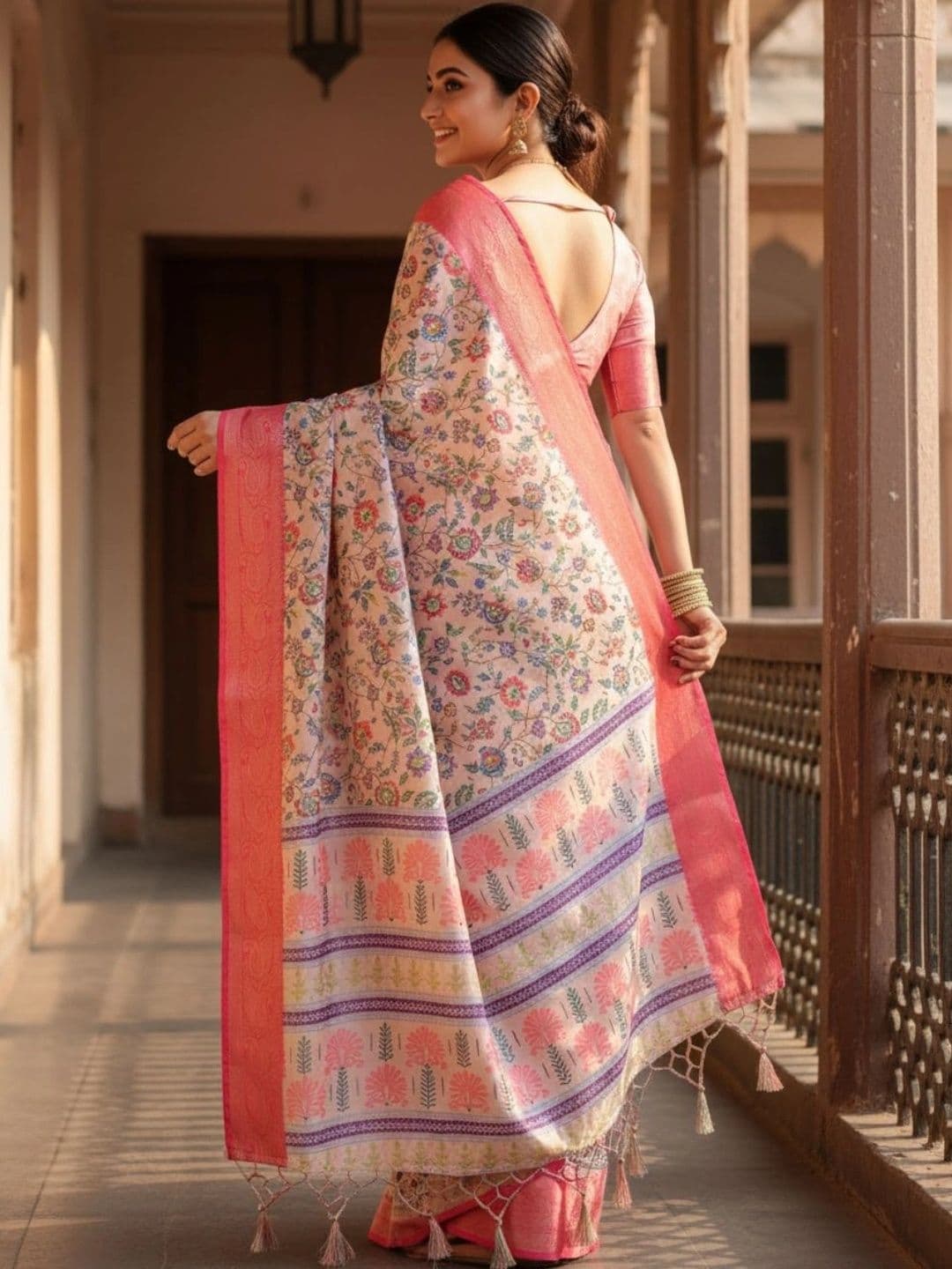 Mitera Floral Silk Blend Designer Saree thumbnail 4