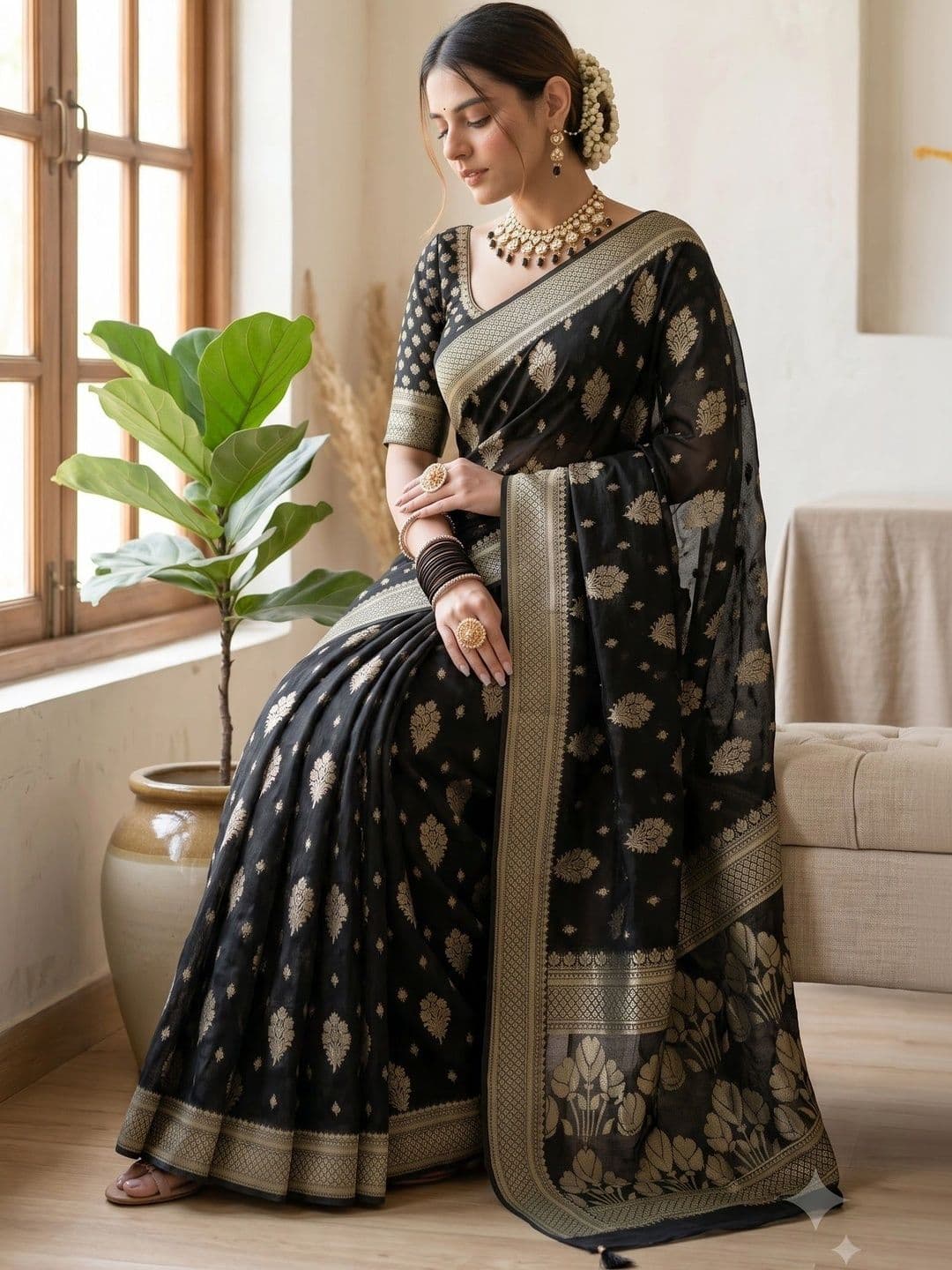 DHARMA TEX Woven Design Zari Art Silk Kanjeevaram Saree thumbnail 4