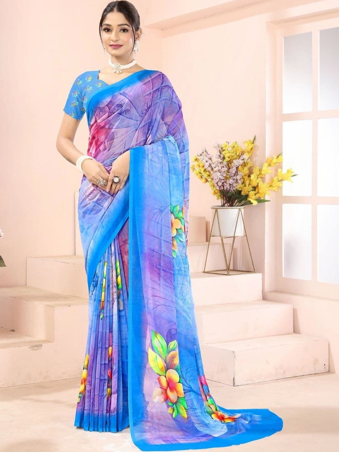 Mitera Floral Pure Georgette Designer Saree - view 1