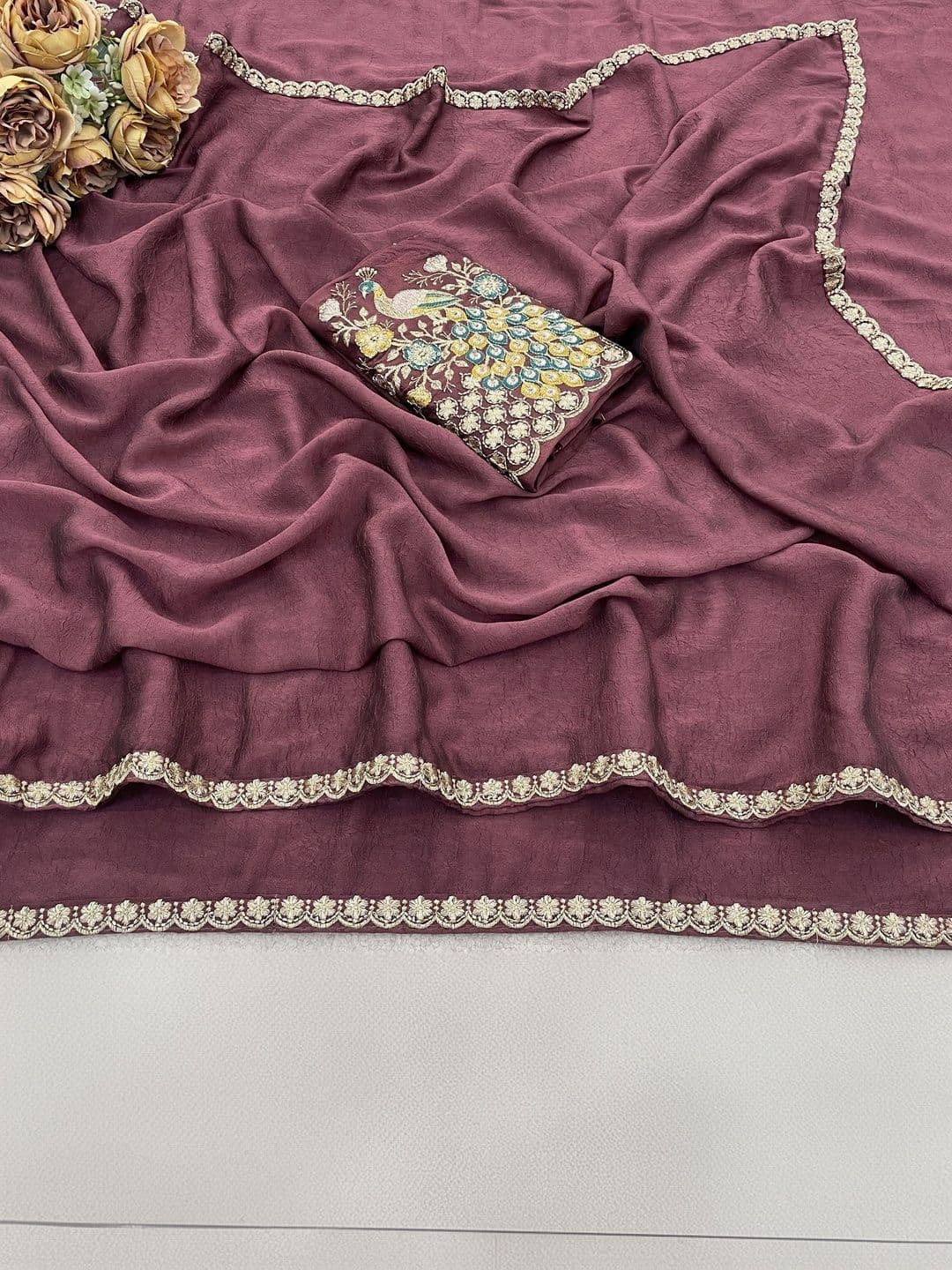 Vastra Drape Embellished Embroidered Poly Georgette Saree thumbnail 3