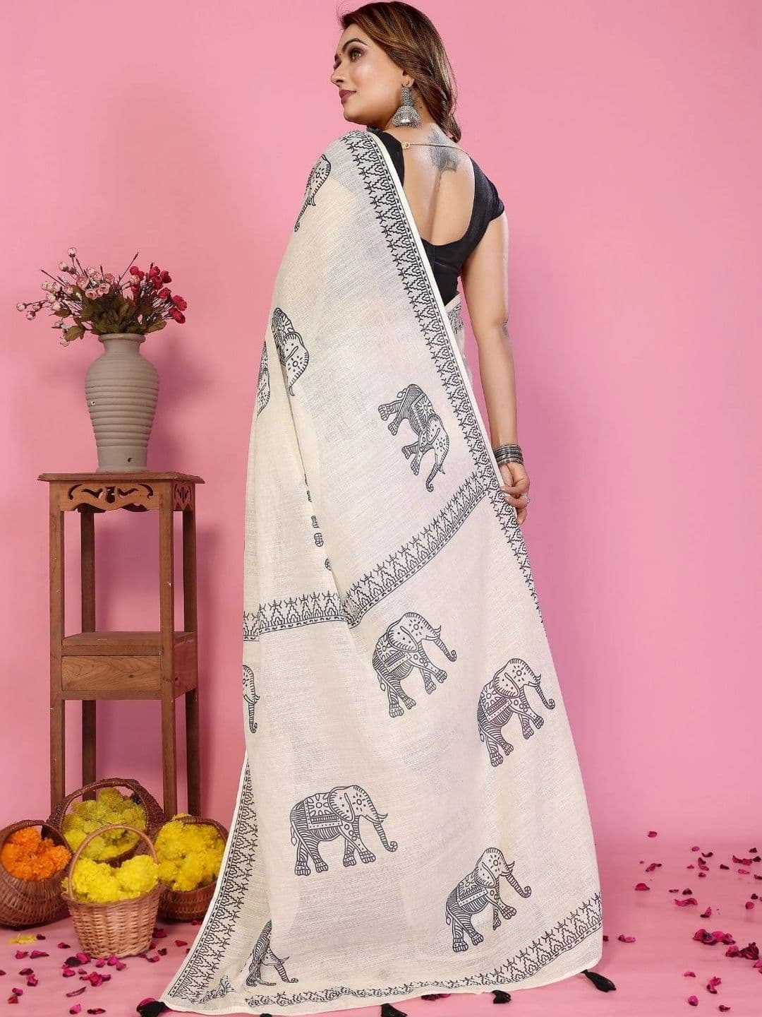 Mitera Warli Linen Blend Designer Saree thumbnail 6