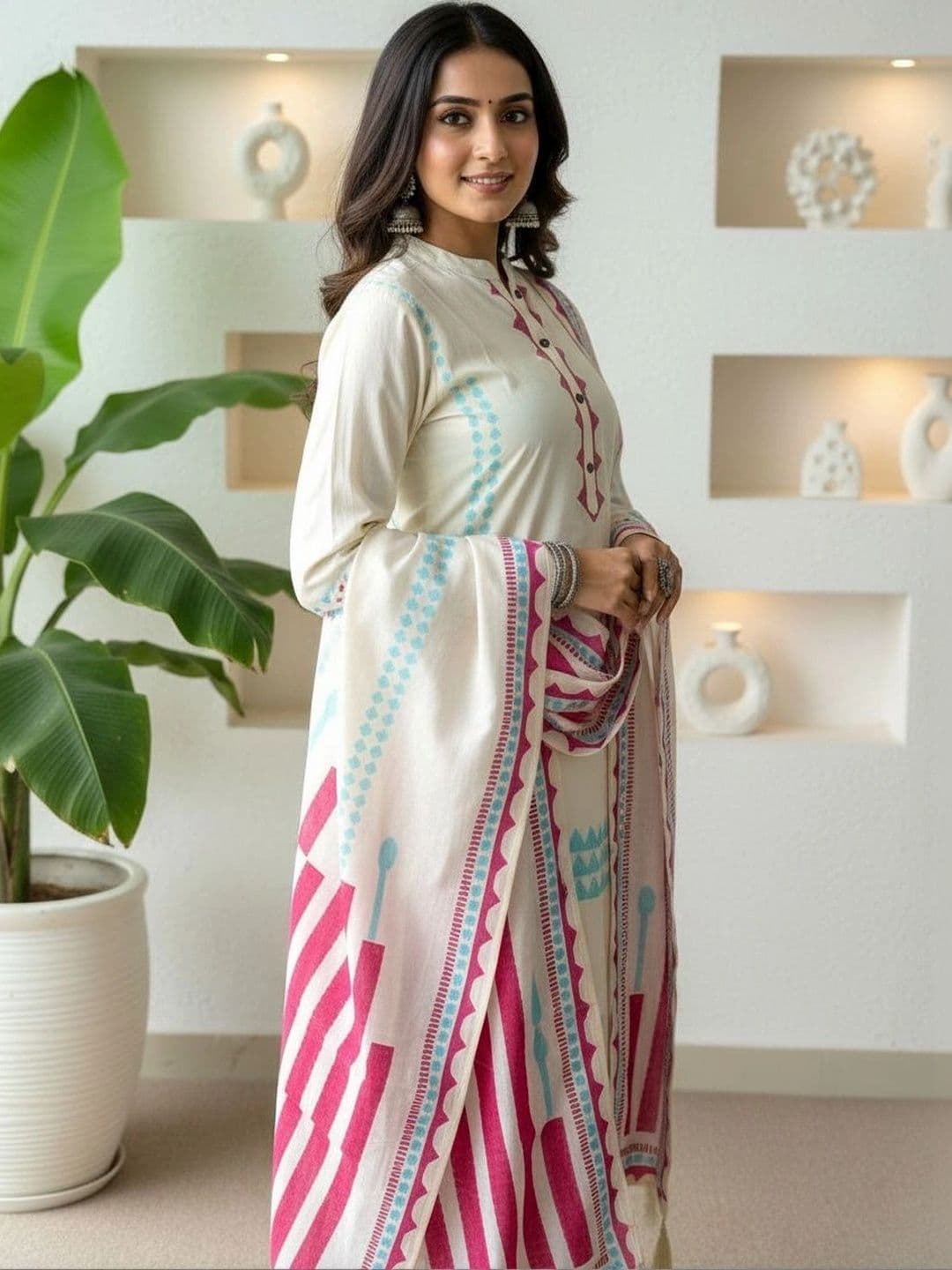 Anouk Women Printed Regular Pure Cotton Kurta with Trousers & With Dupatta thumbnail 2