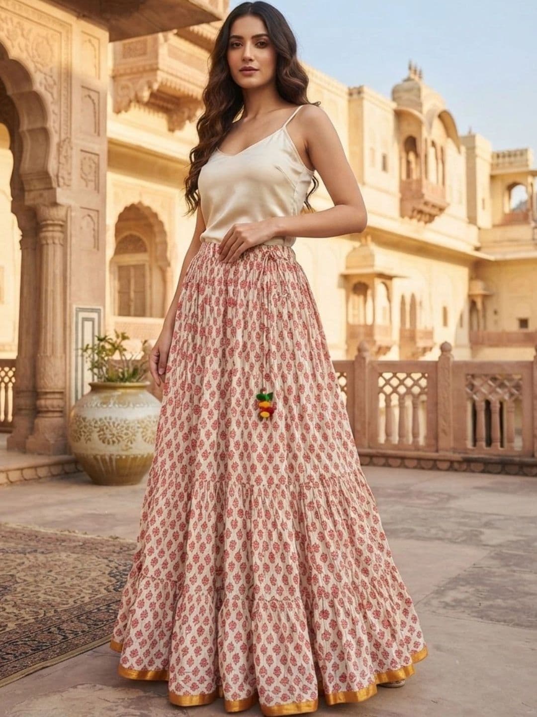 Pallakriti Fabrics Women Pure Cotton Blend Cotton Cambric Floral Maxi Flared Skirt - view 1