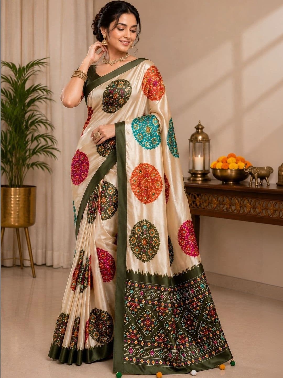 P K SAREES Ethnic Motifs Satin Patola Saree thumbnail 3