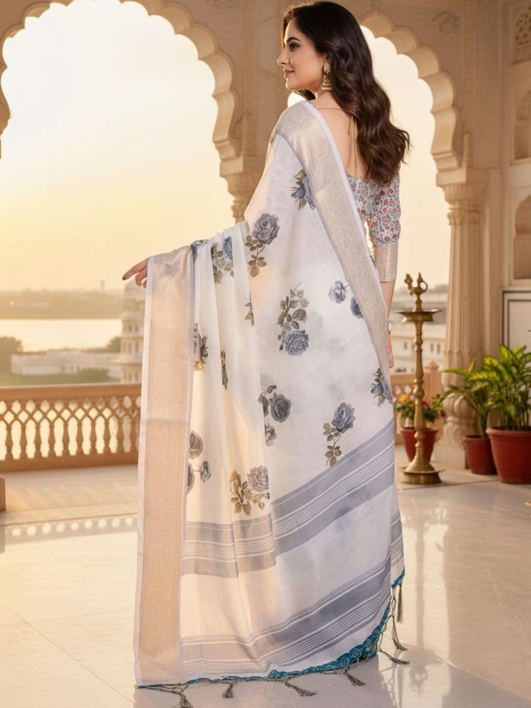 Mitera Floral Silk Blend Designer Saree thumbnail 2