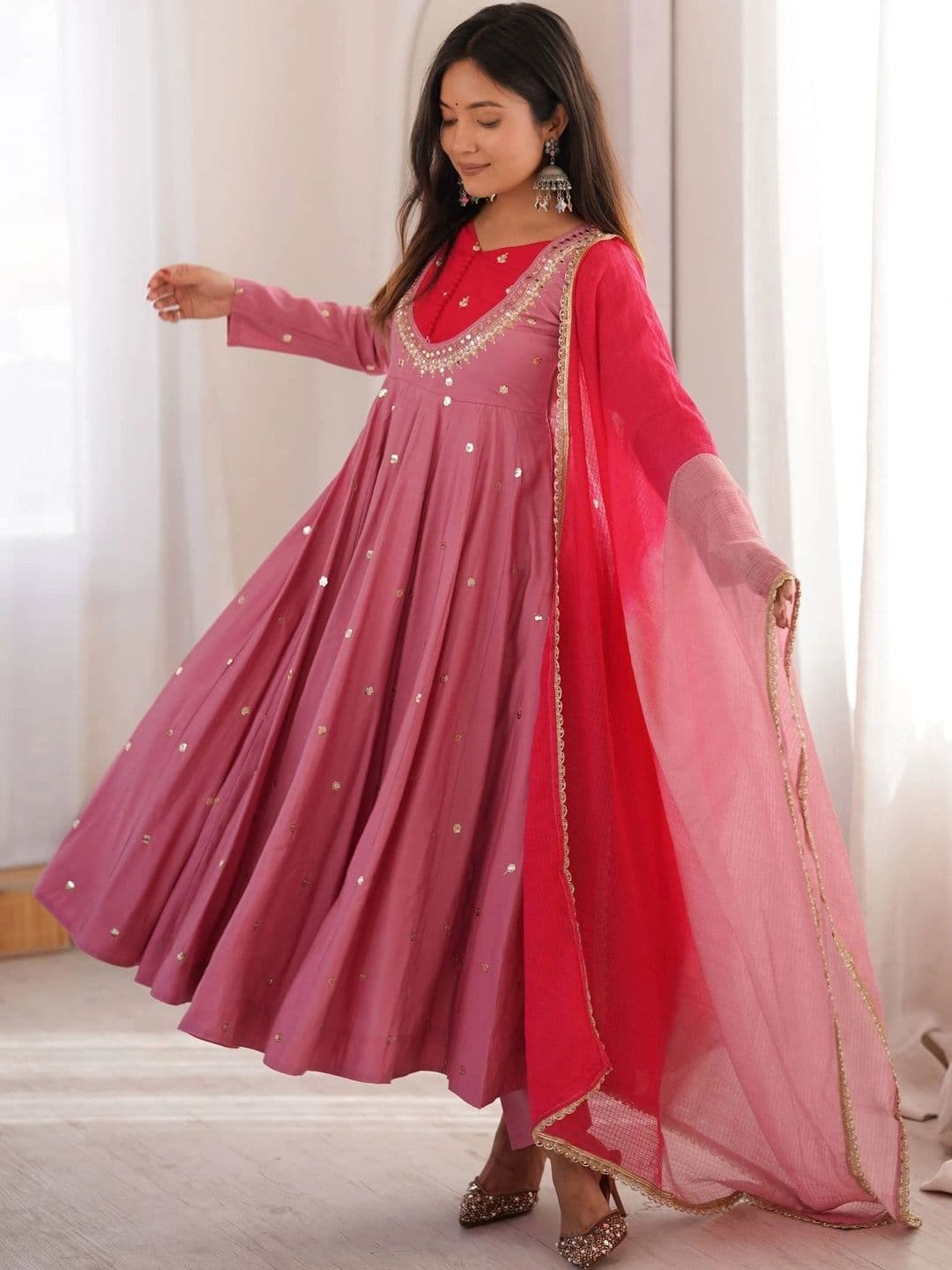 NORAFLEX Women Empire Sequinned Kurta with Trousers & With Dupatta thumbnail 6