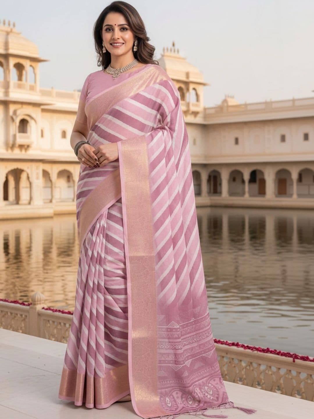 Mitera Striped Silk Blend Designer Saree thumbnail 3