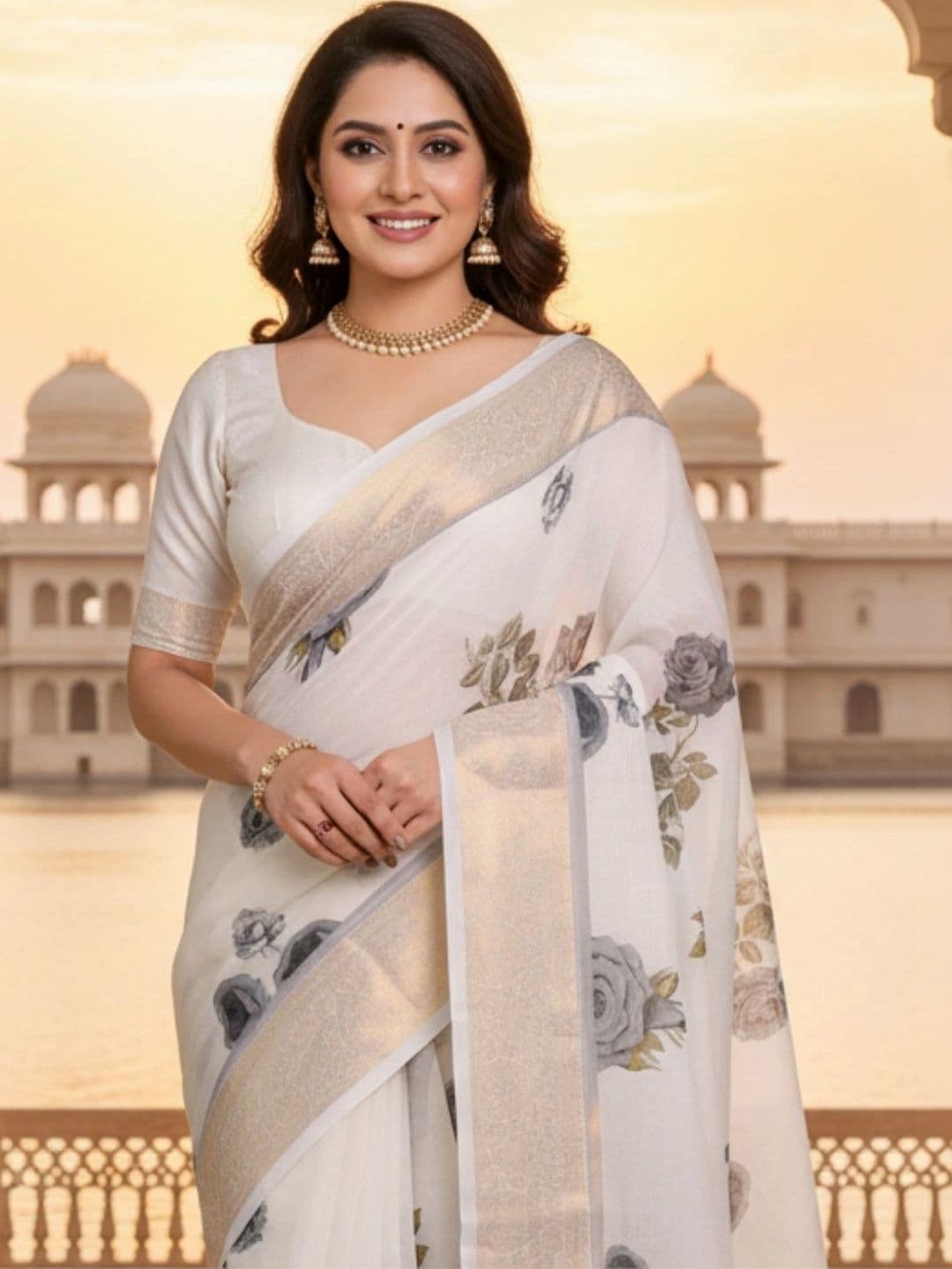 Mitera Floral Silk Blend Designer Saree thumbnail 4