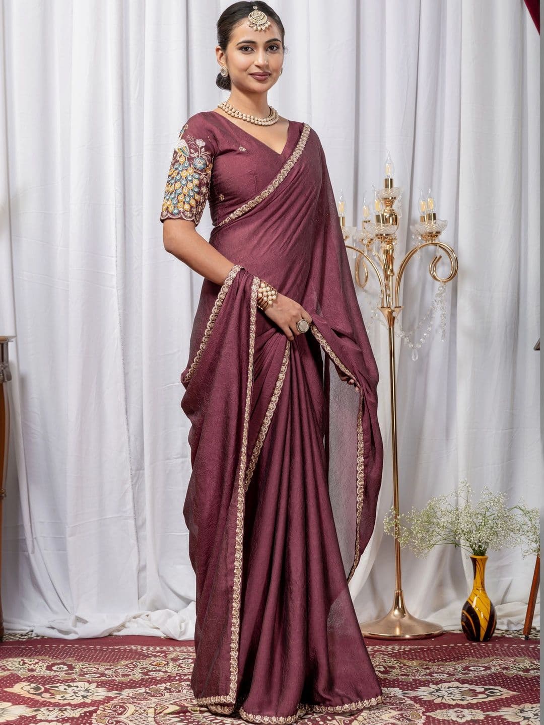 Vastra Drape Embellished Embroidered Poly Georgette Saree - view 1