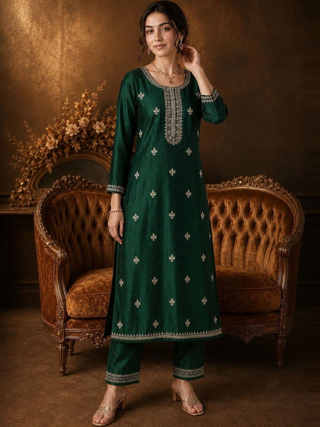 CREATIVE KORNER Women Ethnic Motifs Embroidered Thread Work Kurta thumbnail 7