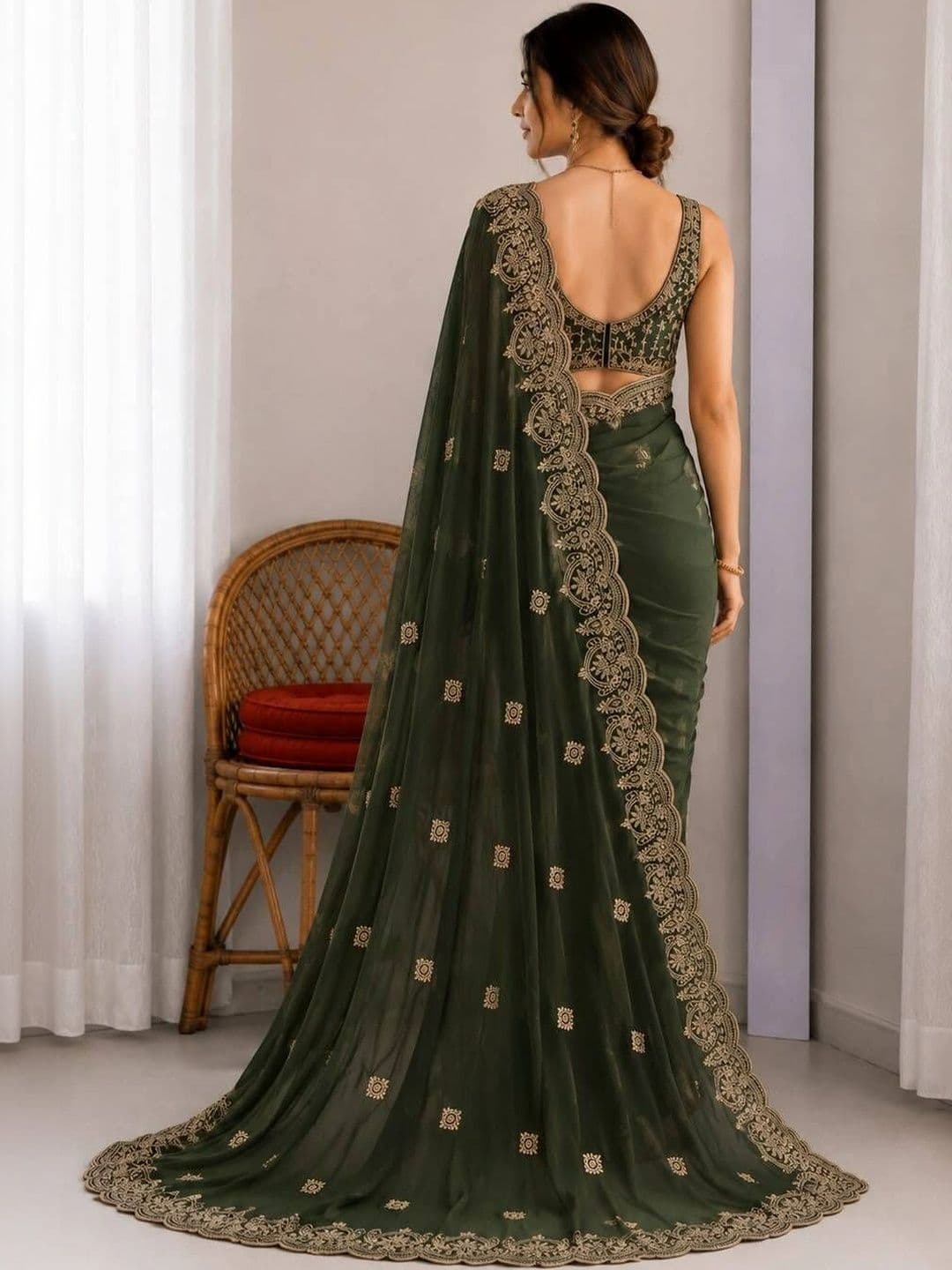 Saanvi Embellished Zari Poly Georgette Saree thumbnail 4