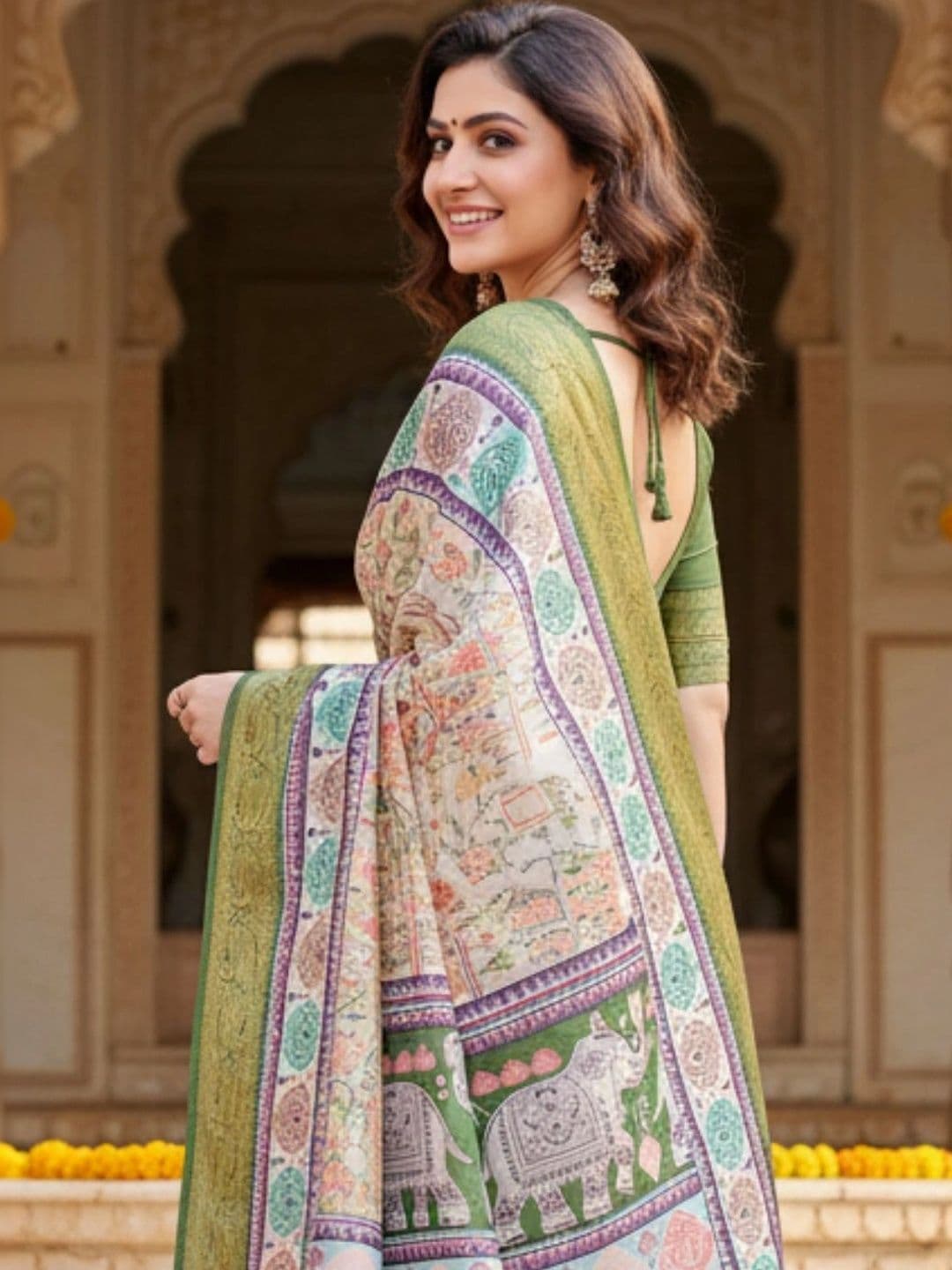 Mitera Floral Silk Blend Designer Saree thumbnail 2
