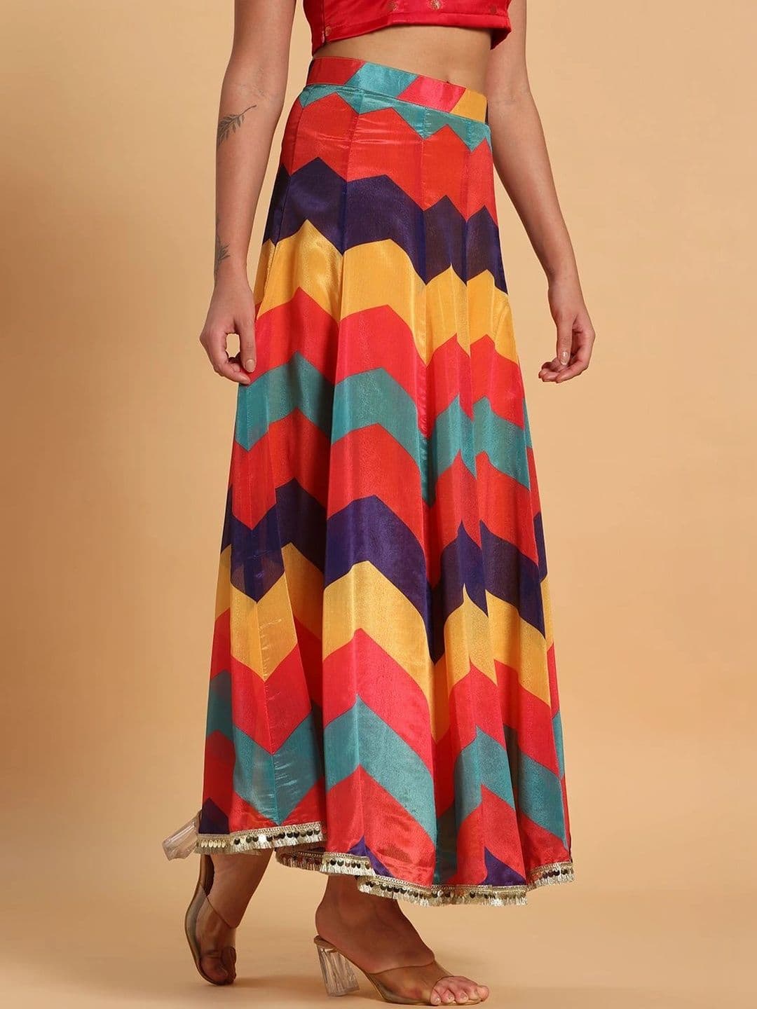Frolic Rolic Women Colourblocked Sleek Utility Maxi Flared Skirt thumbnail 4
