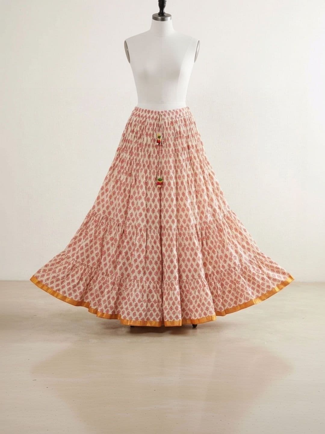 Pallakriti Fabrics Women Pure Cotton Blend Cotton Cambric Floral Maxi Flared Skirt thumbnail 4