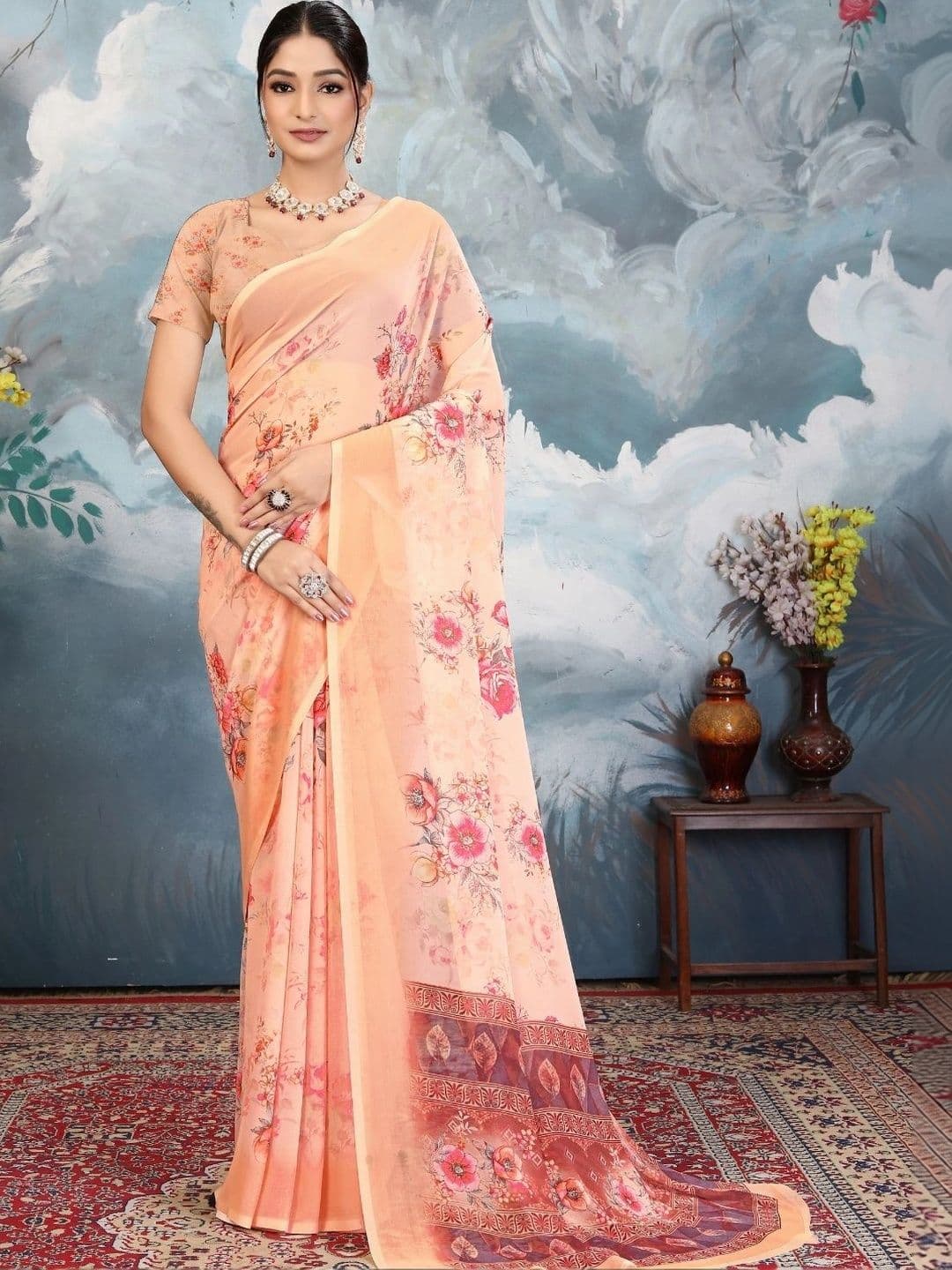 Mitera Floral Pure Georgette Designer Saree - view 1