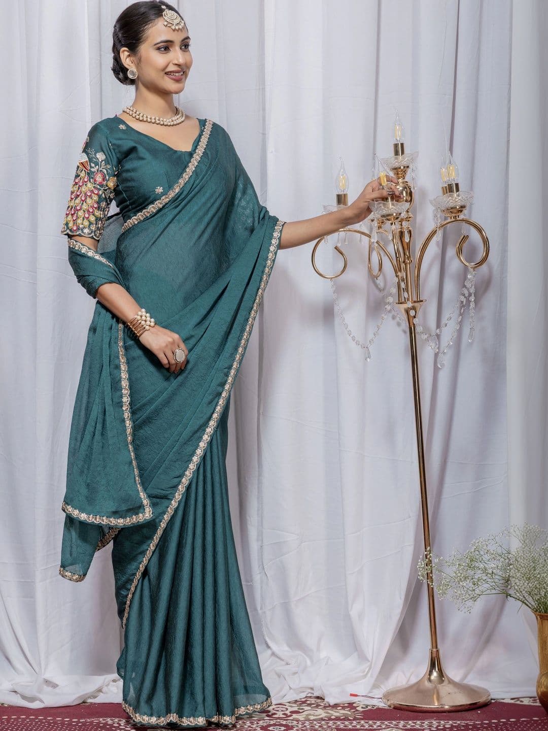 Vastra Drape Embellished Embroidered Poly Georgette Saree - view 1