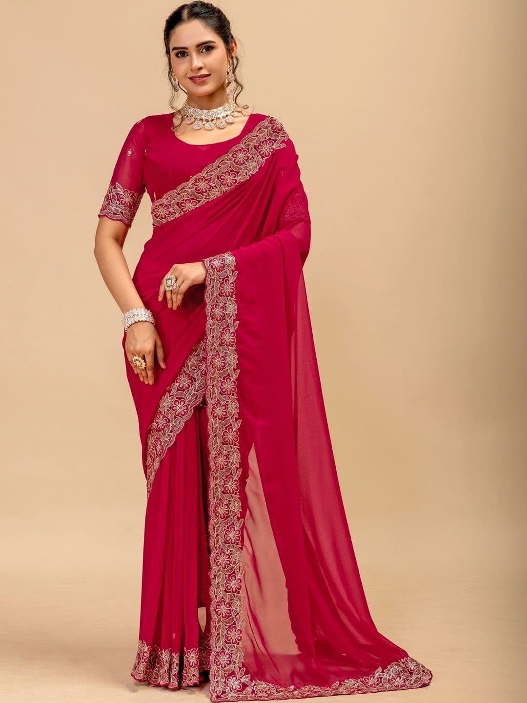 LabelVASTRA Embellished Embroidered Poly Georgette Saree - view 1