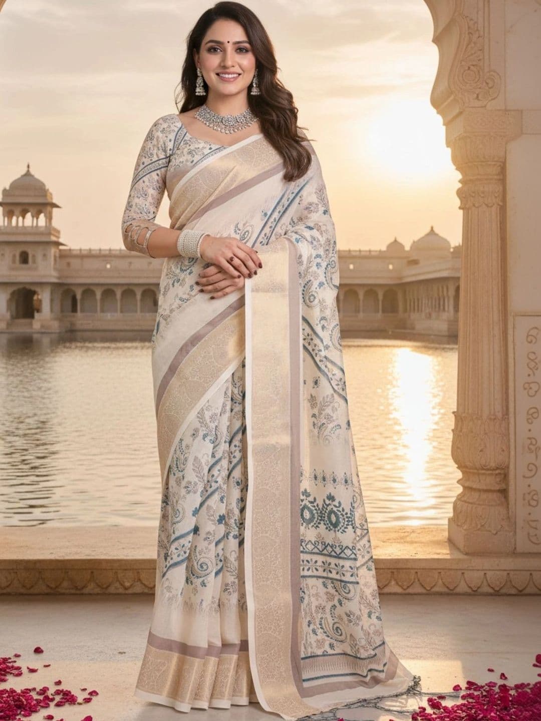 Mitera Paisley Printed Tussar Silk Zari Saree - view 1
