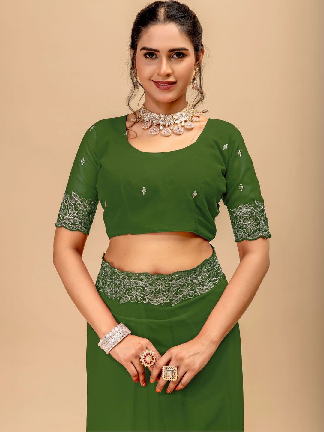 Saanvi Embellished Embroidered Poly Georgette Saree thumbnail 3