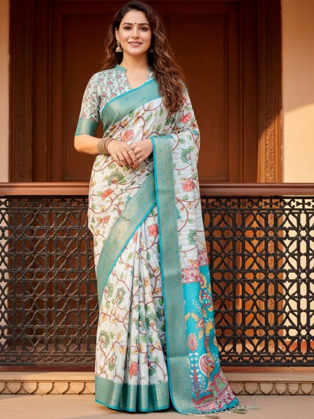 Mitera Kalamkari Silk Blend Designer Saree - view 1