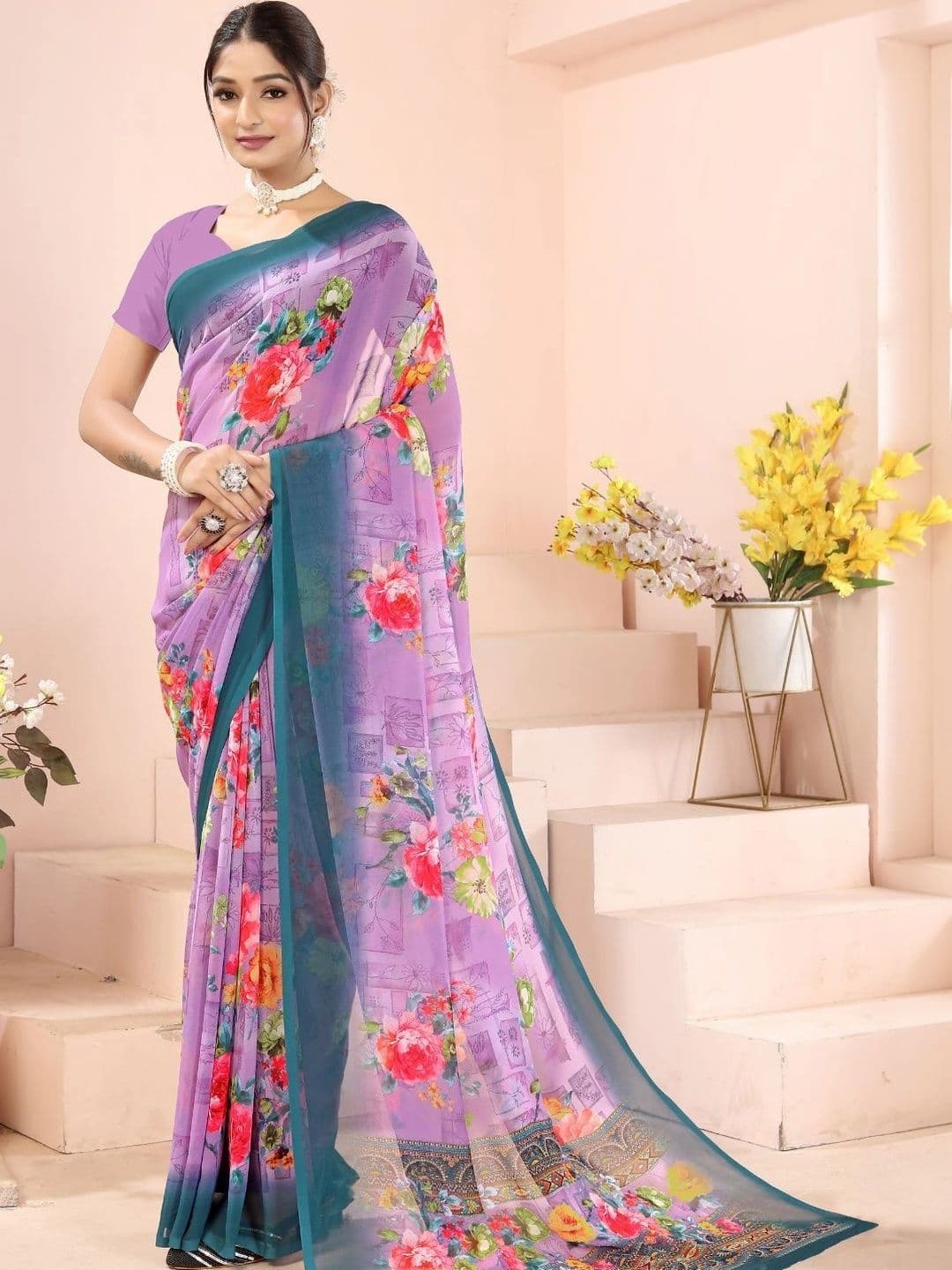 Mitera Floral Pure Georgette Designer Saree - view 1