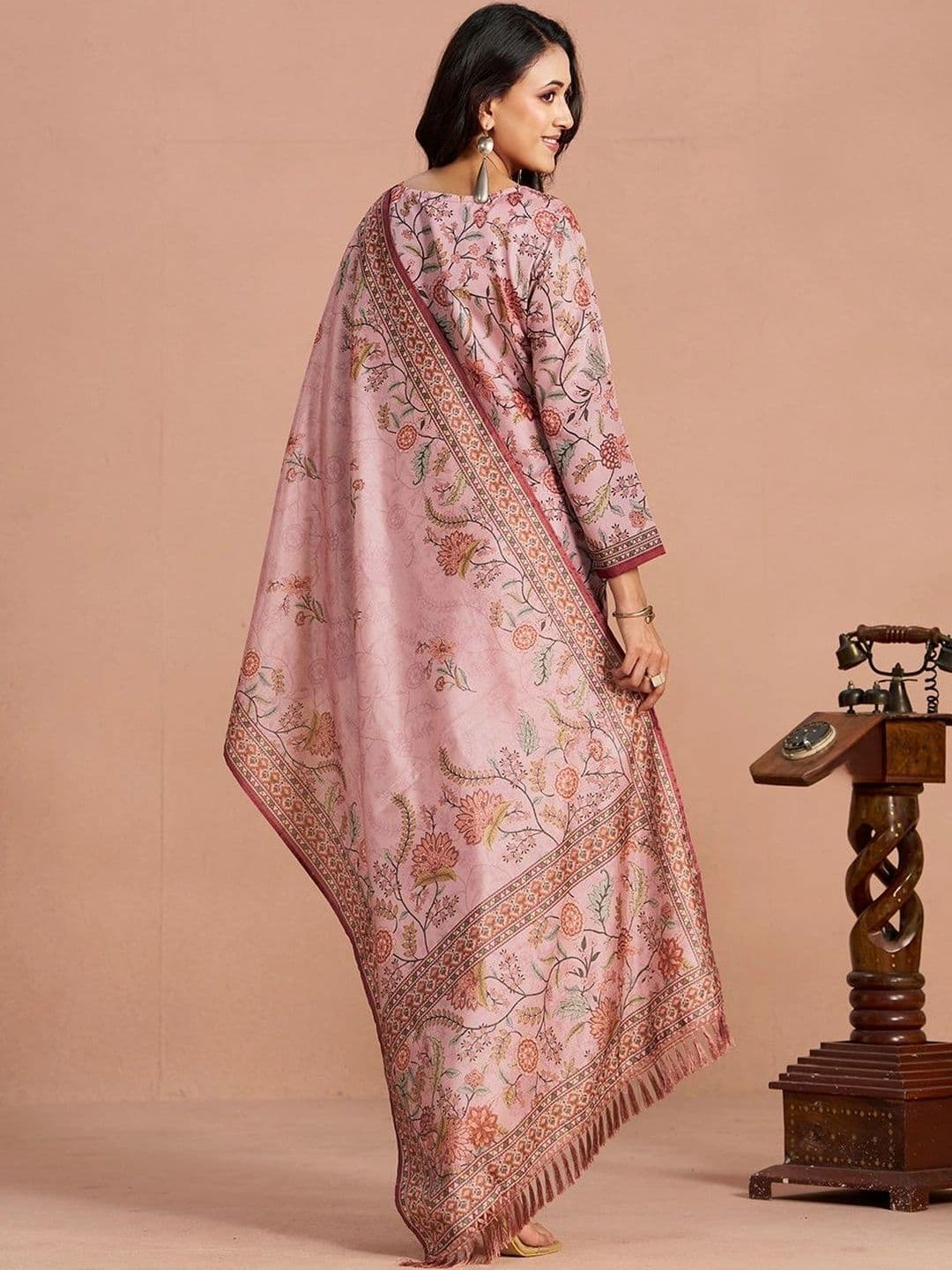 House of Pataudi Printed Round Neck Kurta & Palazzos With Dupatta thumbnail 4