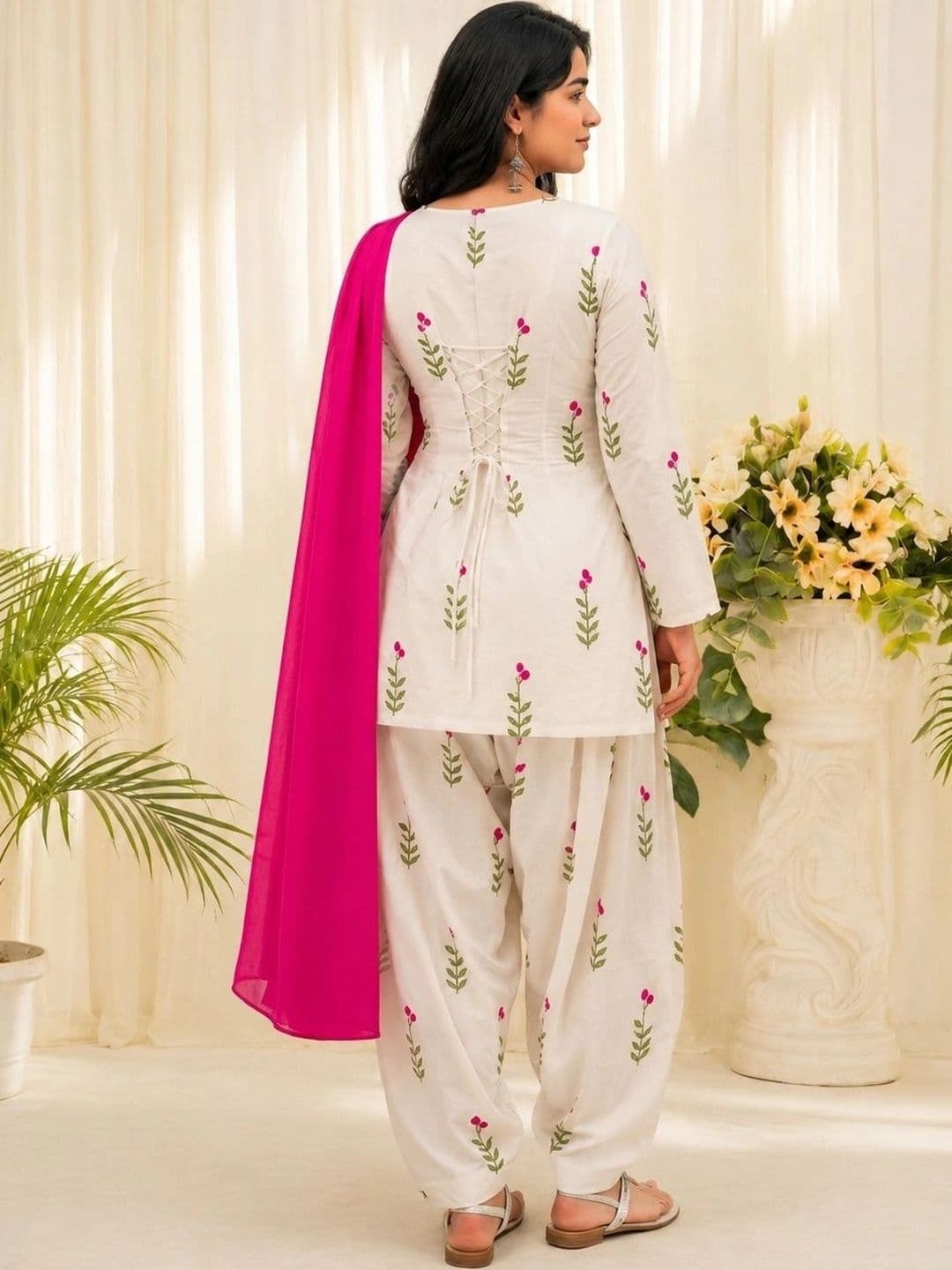 HERE&NOW Women Ethnic Motifs Printed Regular Pure Cotton Kurta with Patiala & With Dupatta thumbnail 3