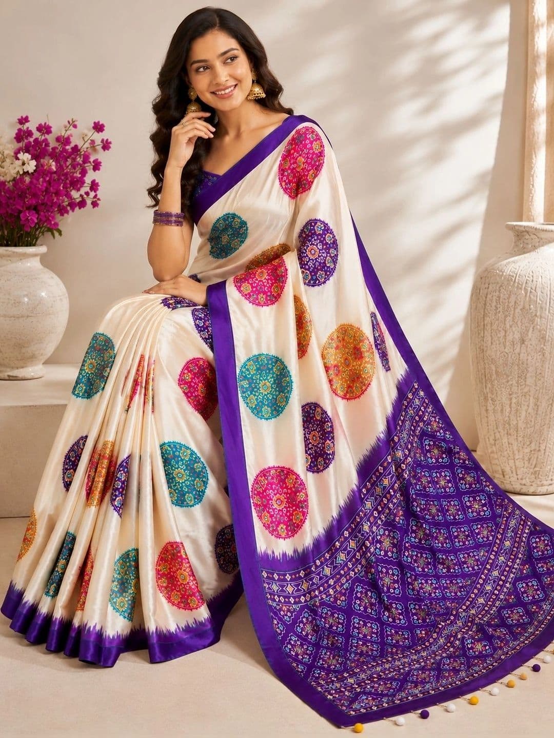 DHANLAXMI SAREES Ethnic Motifs Satin Patola Saree thumbnail 6