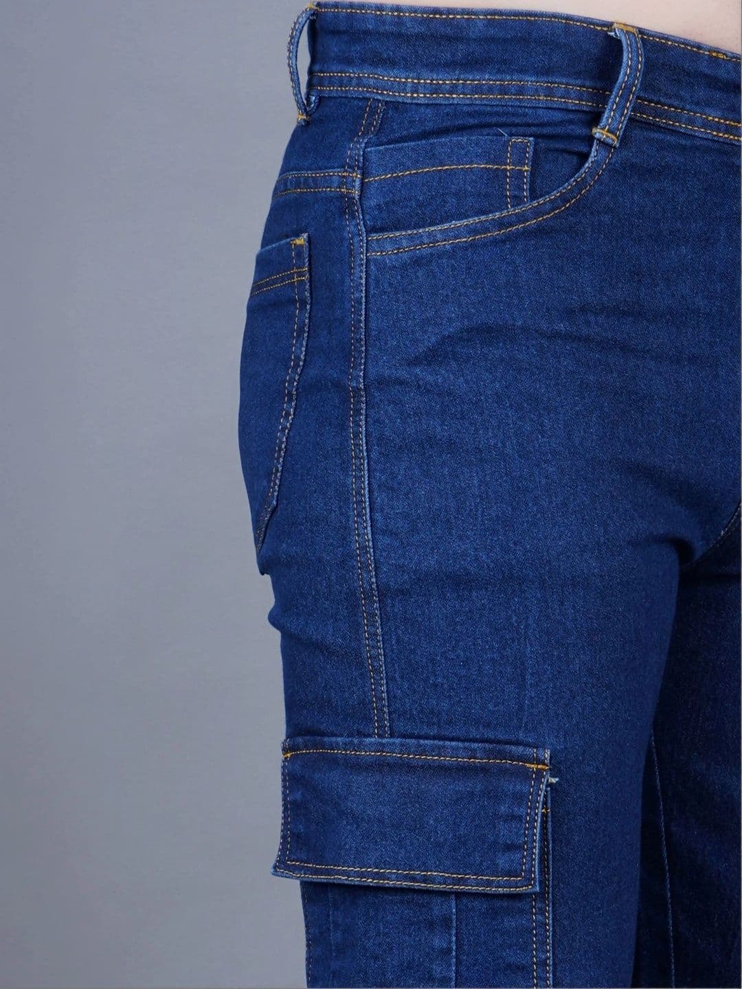 HERE&NOW Men's Dark Wash Cargo Straight Fit Mid-Rise Jeans thumbnail 4