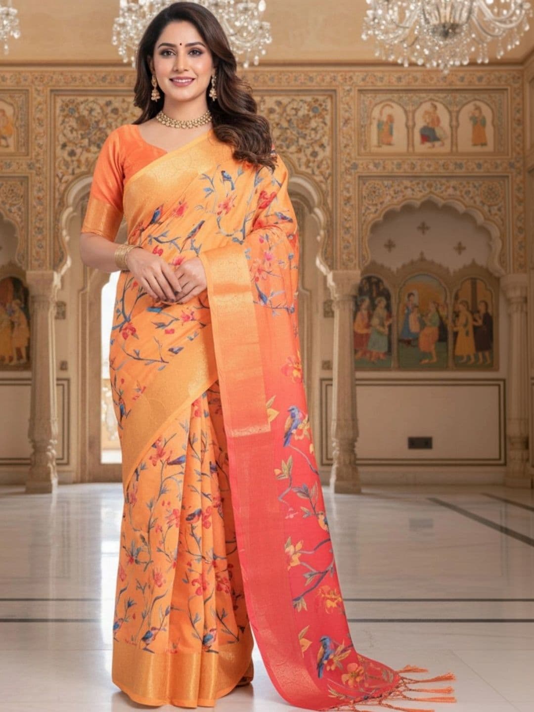 Mitera Floral Silk Blend Designer Saree - view 1