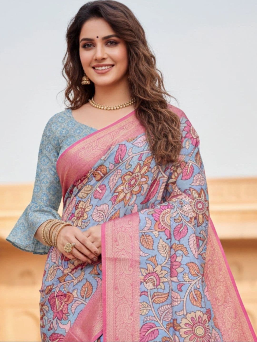 Mitera Kalamkari Zari Silk Blend Designer Saree thumbnail 4